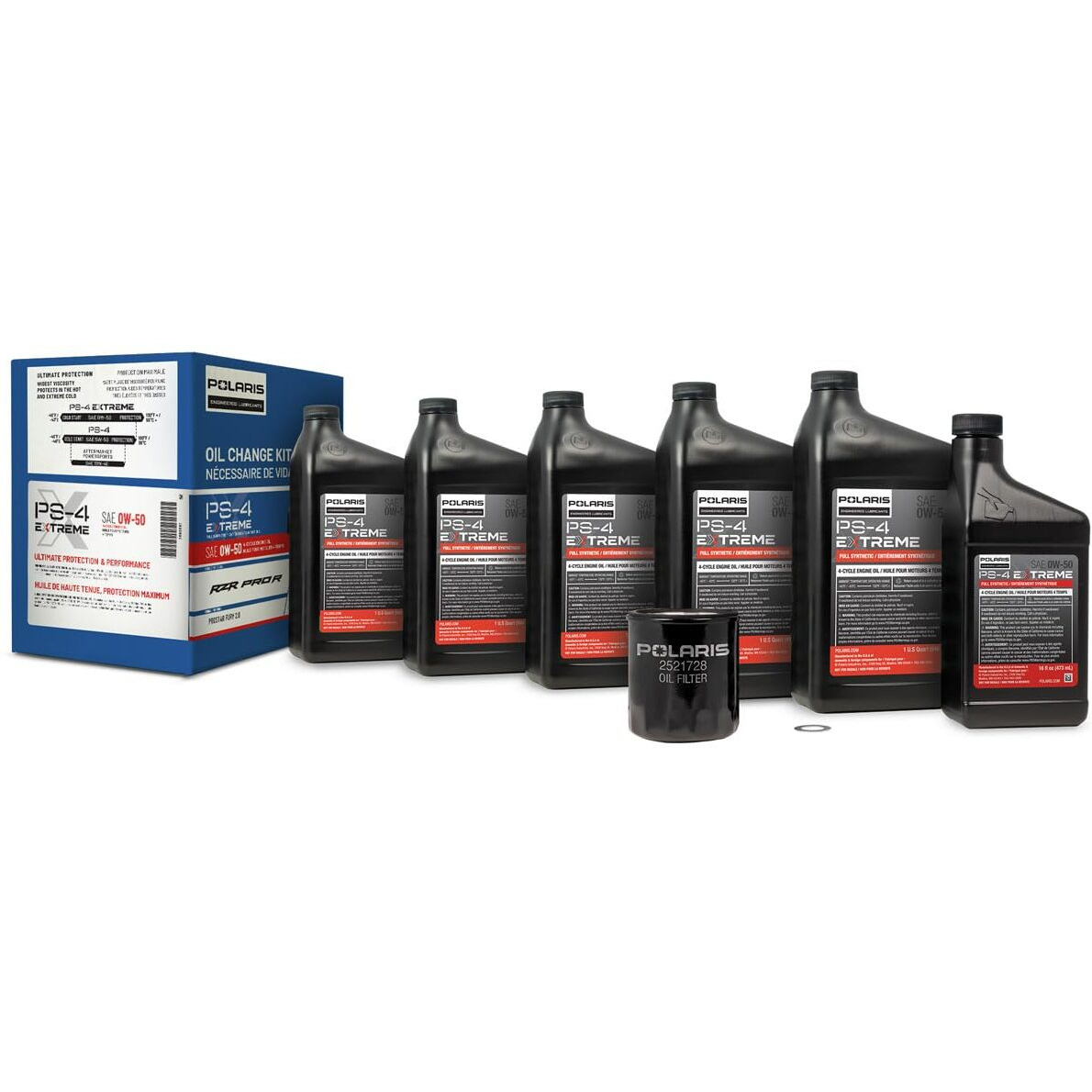 Polaris Oil Change Kit For Rzr Pro R Models With Prostar Fury 2.0 Engine, Includes 5.5 Quarts Of Ps-4 Extreme 0W-50 Full Synthetic Oil, 1 Oil Filter, 1 Washer, For Off Road Sxs - 2890881