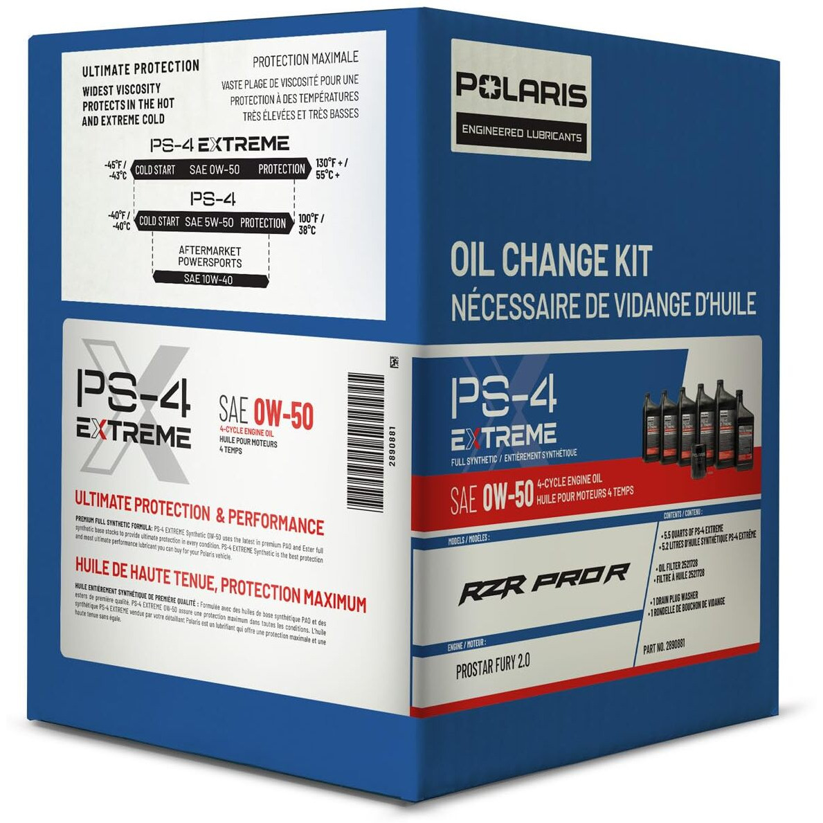 Polaris Oil Change Kit For Rzr Pro R Models With Prostar Fury 2.0 Engine, Includes 5.5 Quarts Of Ps-4 Extreme 0W-50 Full Synthetic Oil, 1 Oil Filter, 1 Washer, For Off Road Sxs - 2890881