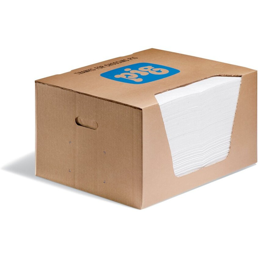 Pig Oil Absorbent Mat Pad | In Dispenser Box | Absorbs Oils & Fuels | 21 Oz Absorbency Per Pad | Mediumweight | 20"" L X 15"" W | 100 Pads | Mat454