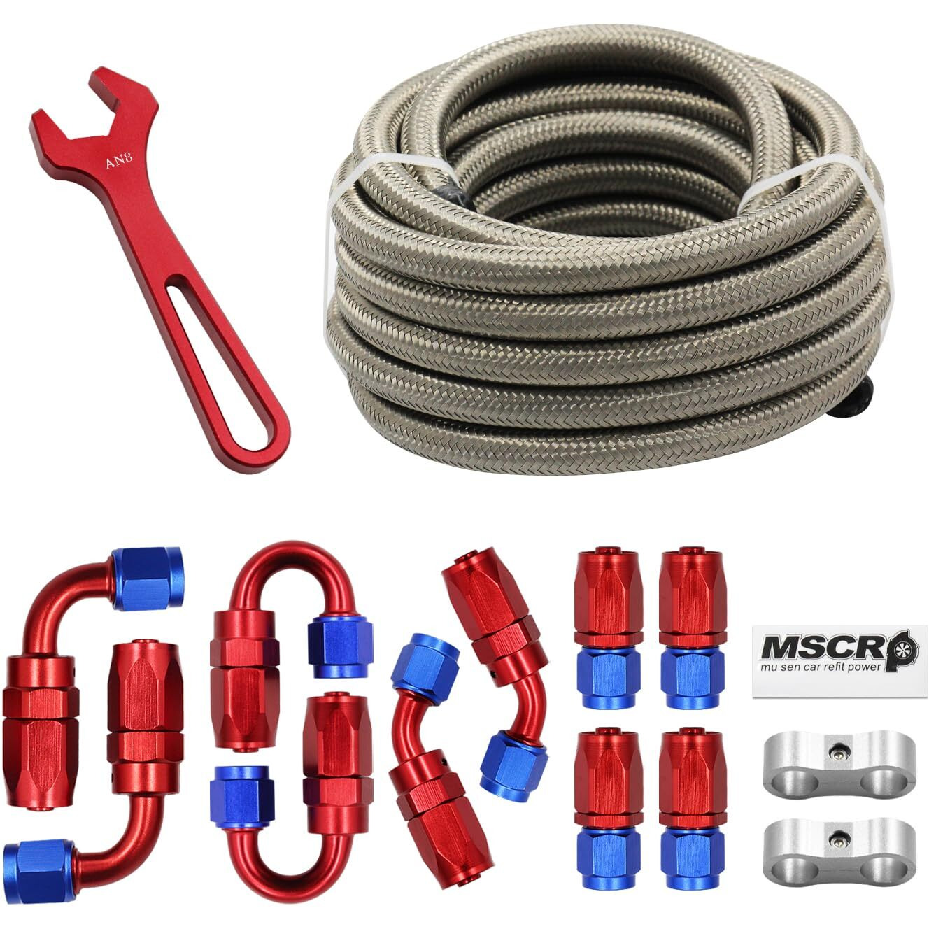 8An 20Ft Fuel Line Hose Kit With Fitting, Stainless Steel Braided 1/2"" Cpe Fuel Oil Hose- 11.12Mm Id (An8, Stainless Steel)