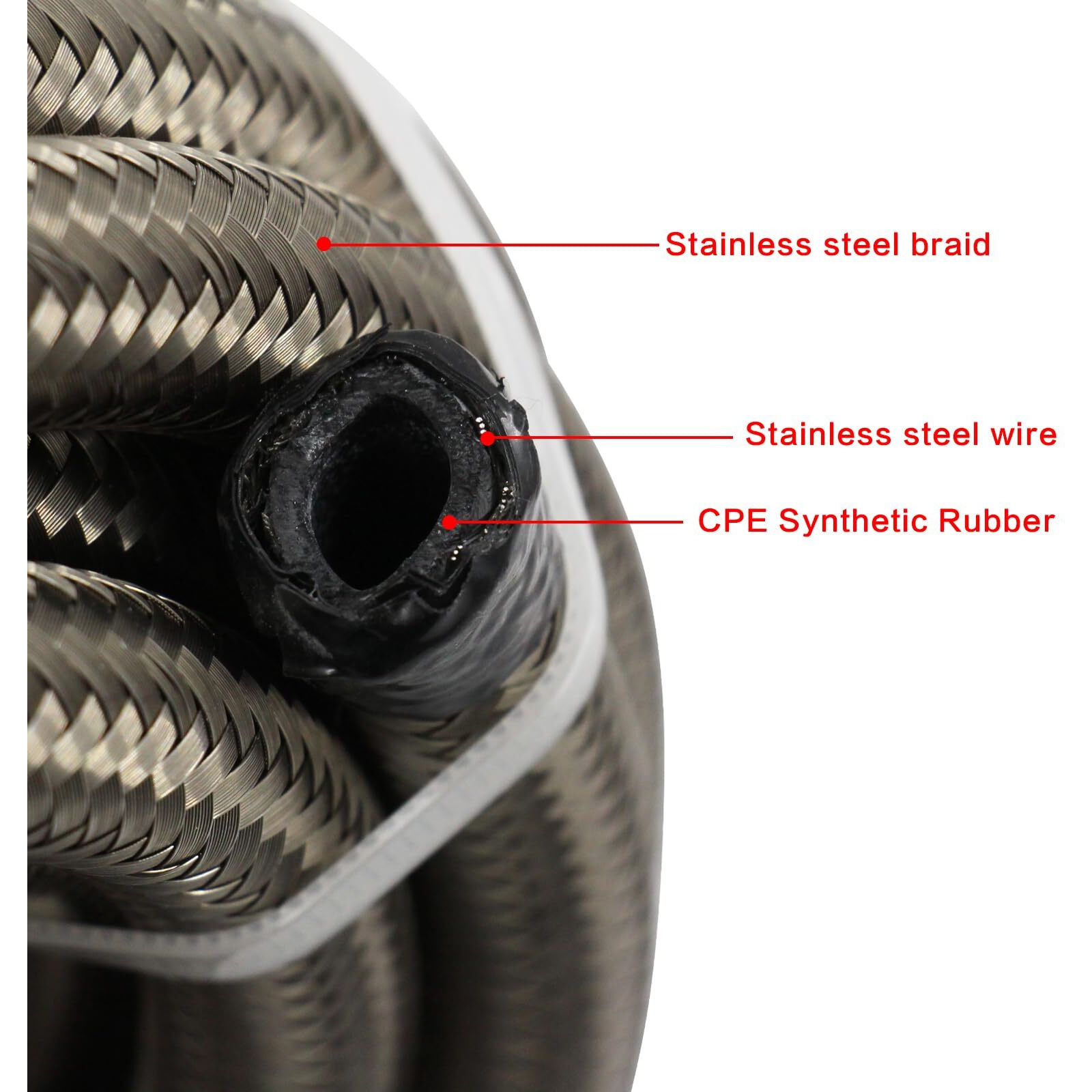8An 20Ft Fuel Line Hose Kit With Fitting, Stainless Steel Braided 1/2"" Cpe Fuel Oil Hose- 11.12Mm Id (An8, Stainless Steel)