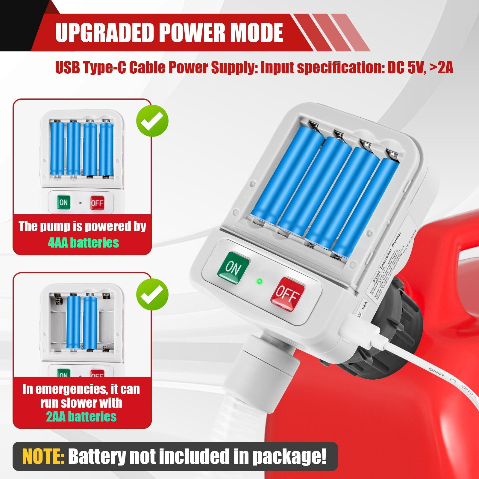 Automatic Fuel Transfer Pump With Auto-Stop Sensor, 3.2 Gpm, 51'' Hose, Gas Can Pump With 4 Can Adapters, Upgraded Usb Or Battery-Powered Portable Liquid Gas Pump For Gas Can Gasoline, Diesel, Oil