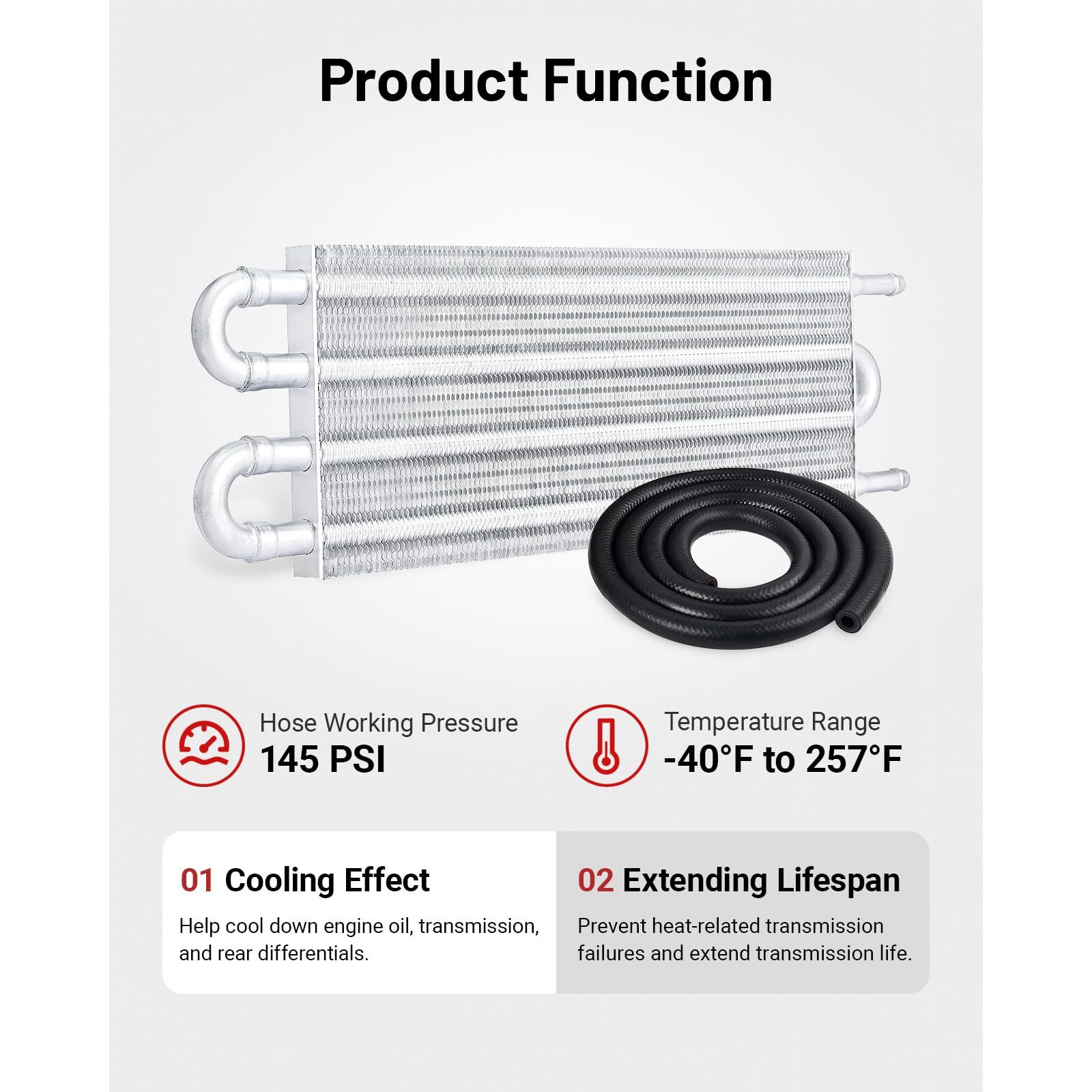 Evil Energy 5/16"" Transmission Oil Cooler, 4 Pass Tube And Fin Cooler Kit Universal Aluminium Silver