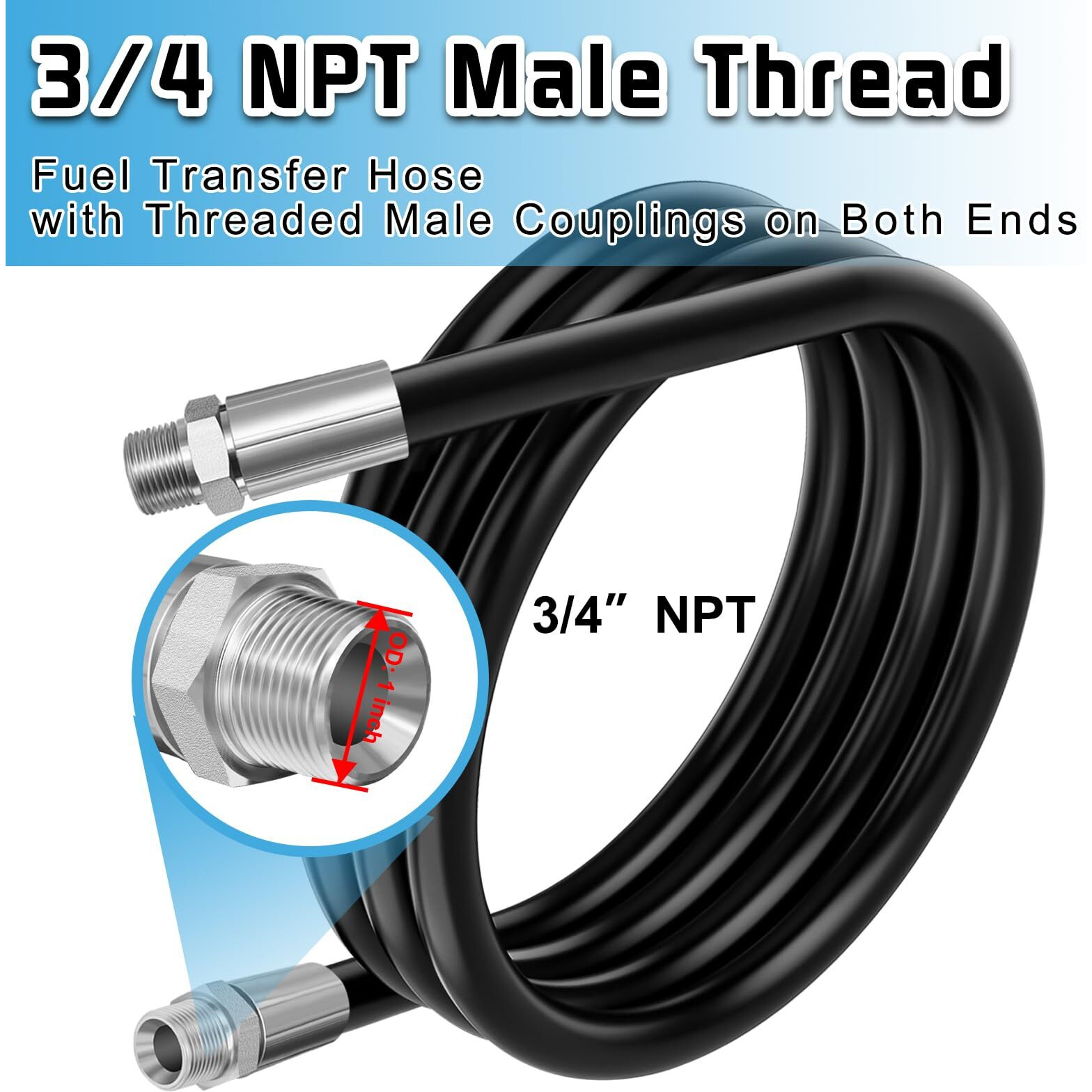 Boltigen Fuel Transfer Hose 3/4 Inch, 12 Feet Fuel Transfer Farm Pump Tank Tube Hose For Gasoline, Biodiesel, Dispensing Diesel, Kerosene, Petroleum Oils
