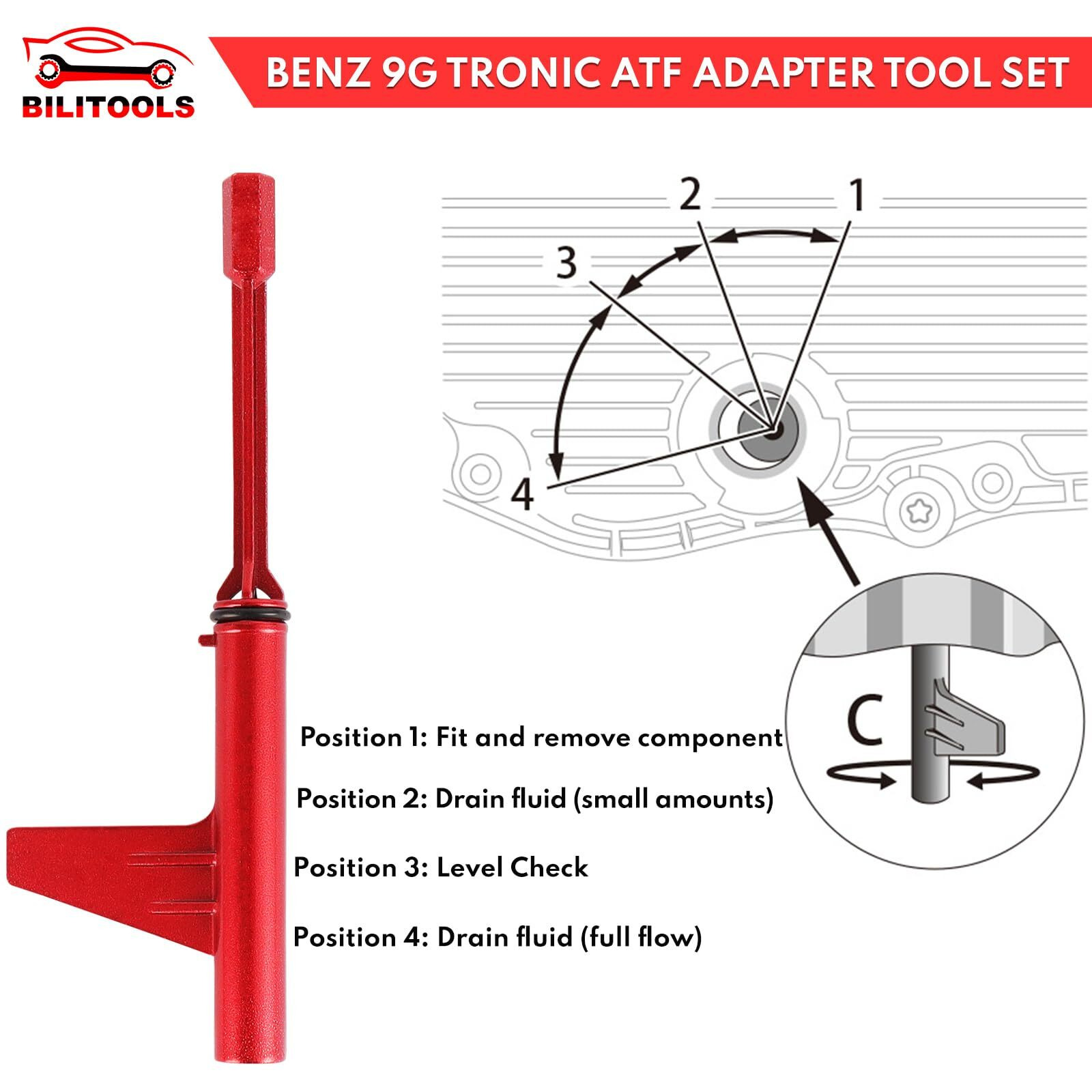 Bilitools Transmission Fill Adapter Aluminium, Compatible With Mercedes Benz 725.0 9G-Tronic 9-Speed Transmission Fluid Atf Oil Filling Oil Change Tool
