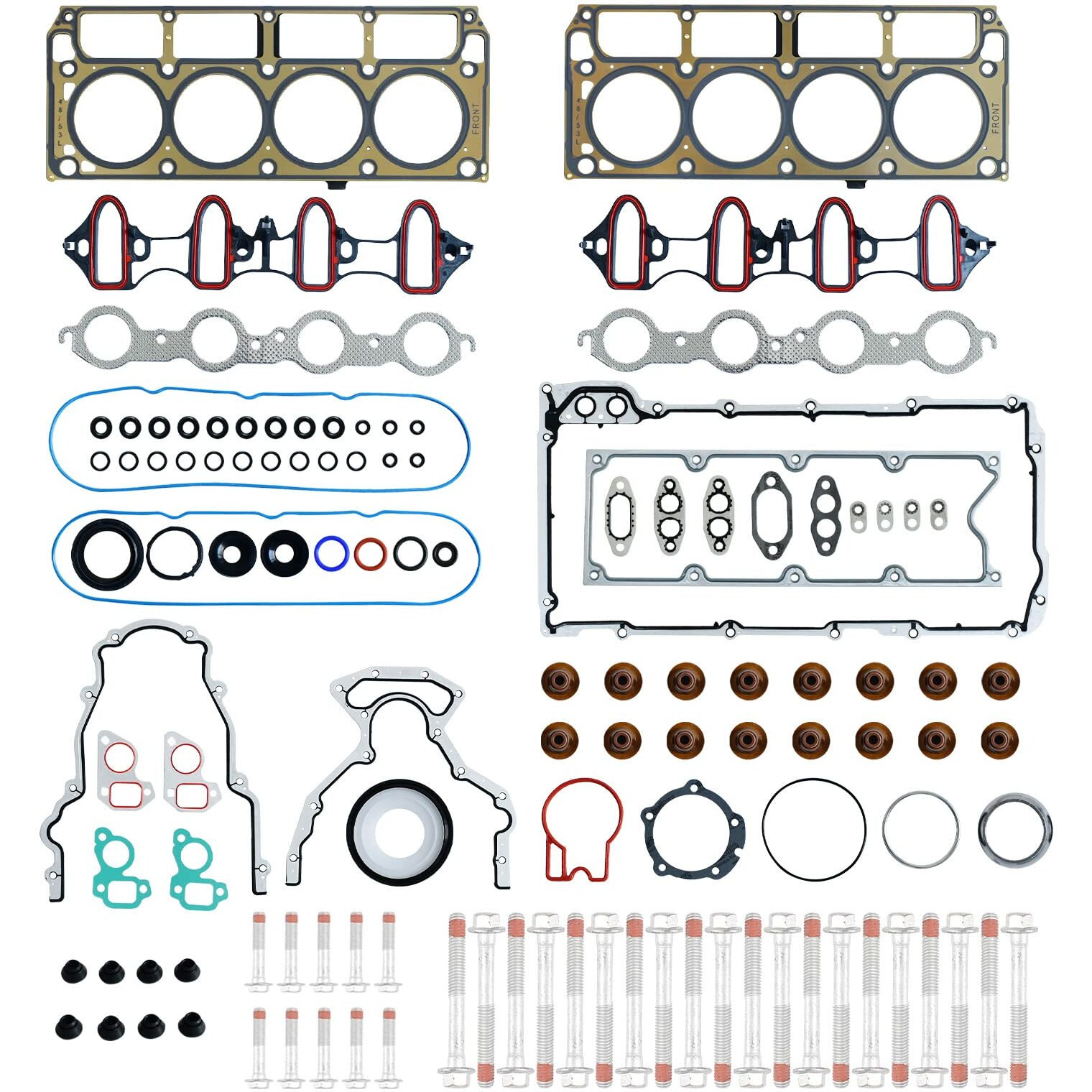 Susucar Full Cylinder 5.3 Head Gasket Set With Bolts Es72220 Intake Exhaust Manifold Oil Pan Gasket For 2007-2013 Chevy Silverado Avalanche Suburban Gmc Sierra Envoy Yukon Buick 5.3L Engines