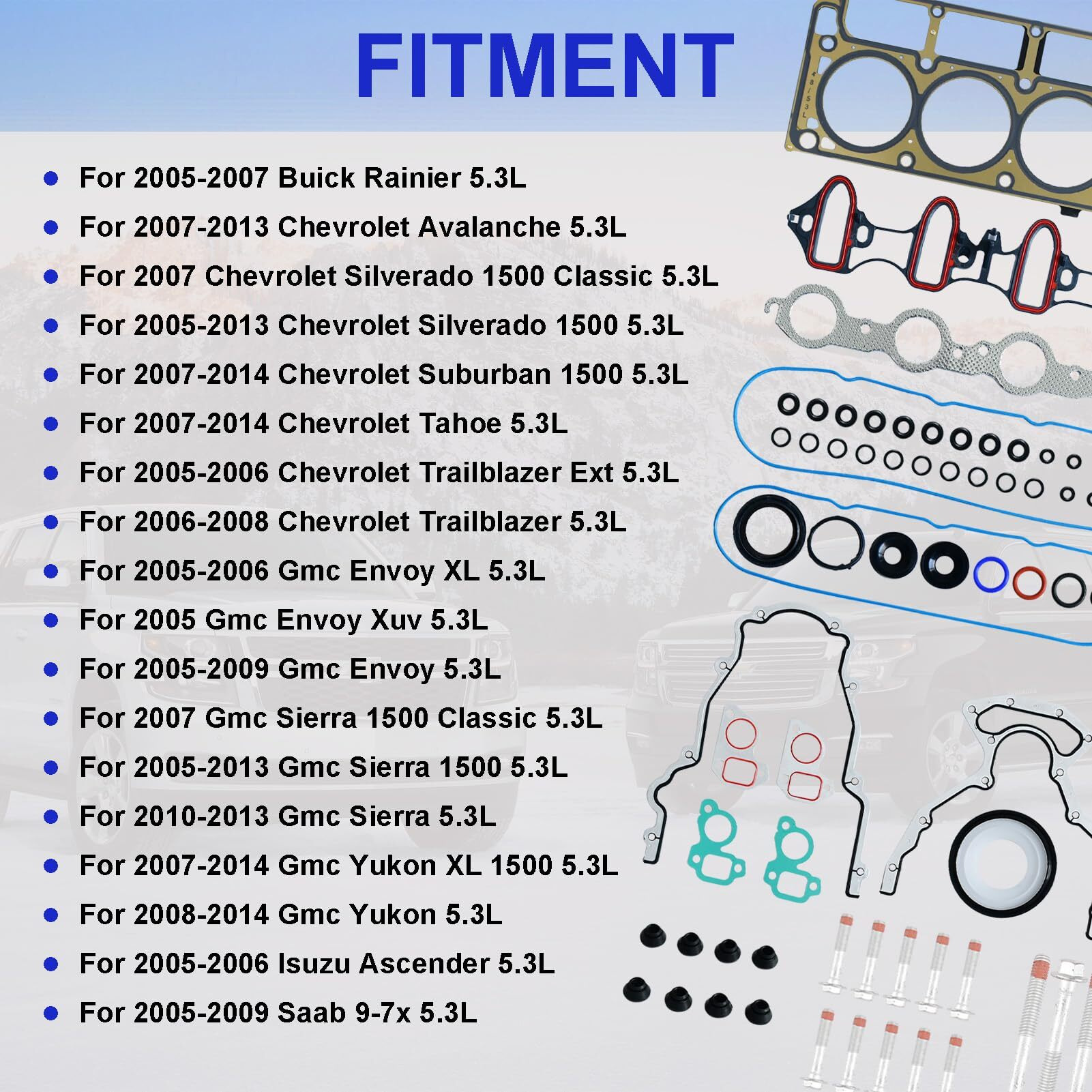 Susucar Full Cylinder 5.3 Head Gasket Set With Bolts Es72220 Intake Exhaust Manifold Oil Pan Gasket For 2007-2013 Chevy Silverado Avalanche Suburban Gmc Sierra Envoy Yukon Buick 5.3L Engines
