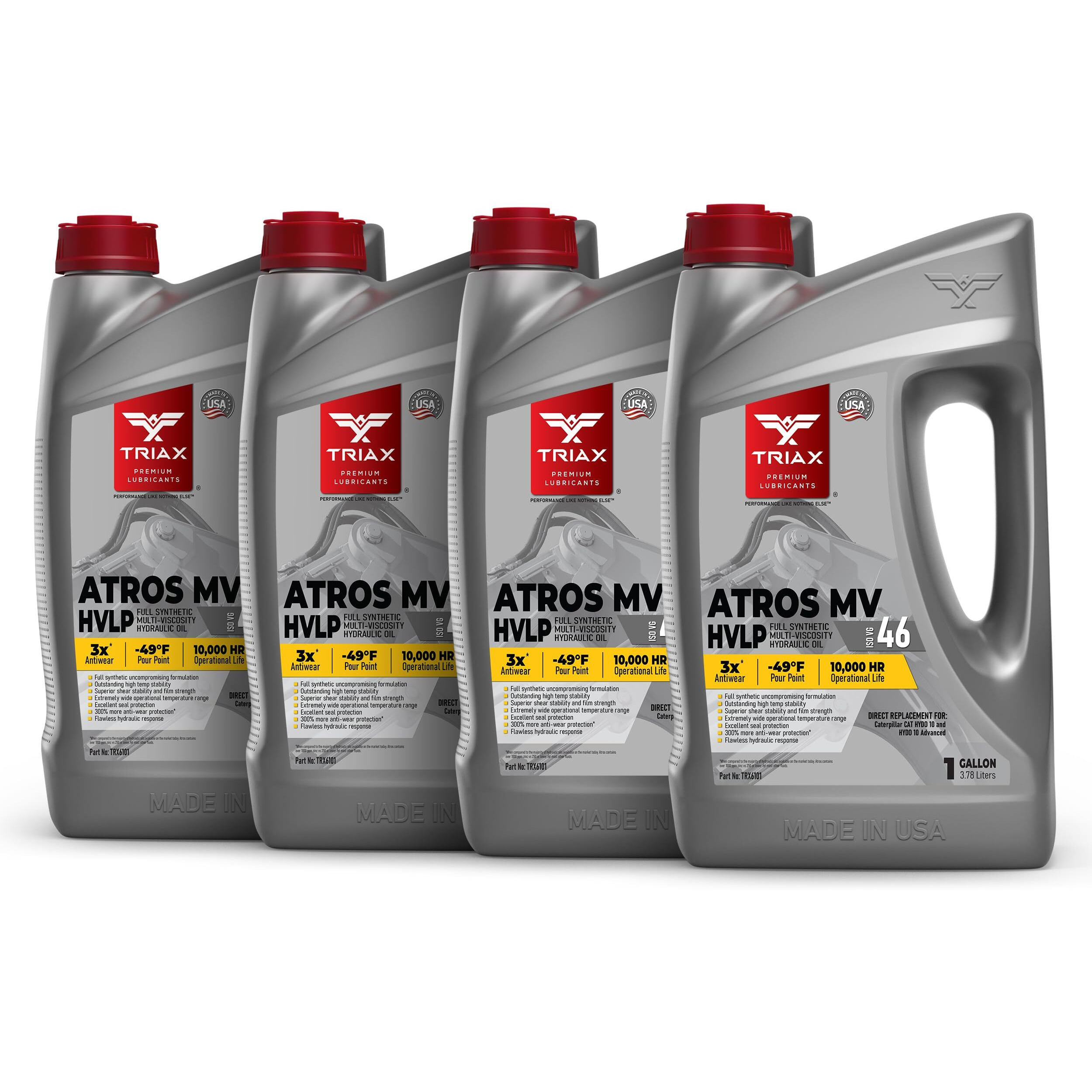 Triax Atros Mv Hvlp 46 Full Synthetic Hydraulic Oil, 300% Additive Anti-Wear Boost, 7,000-10,000 Hour Life, Arctic Grade -54 Cold Flow And High Temp Operations (4 Gallon Pack)