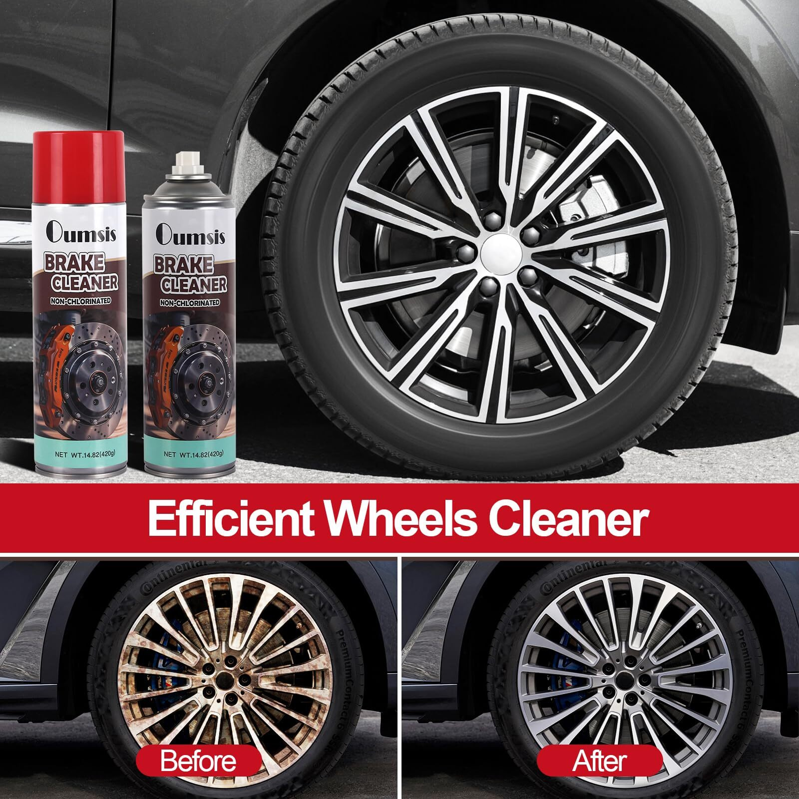 Oumsis Brake Cleaner, Non-Chlorinated Brake Cleaner Spray Can, Oil-Dust-Rust Remover For Disc, Caliper, Spring, Clutch, Rotor, Pad, 14.82 Oz 2Can