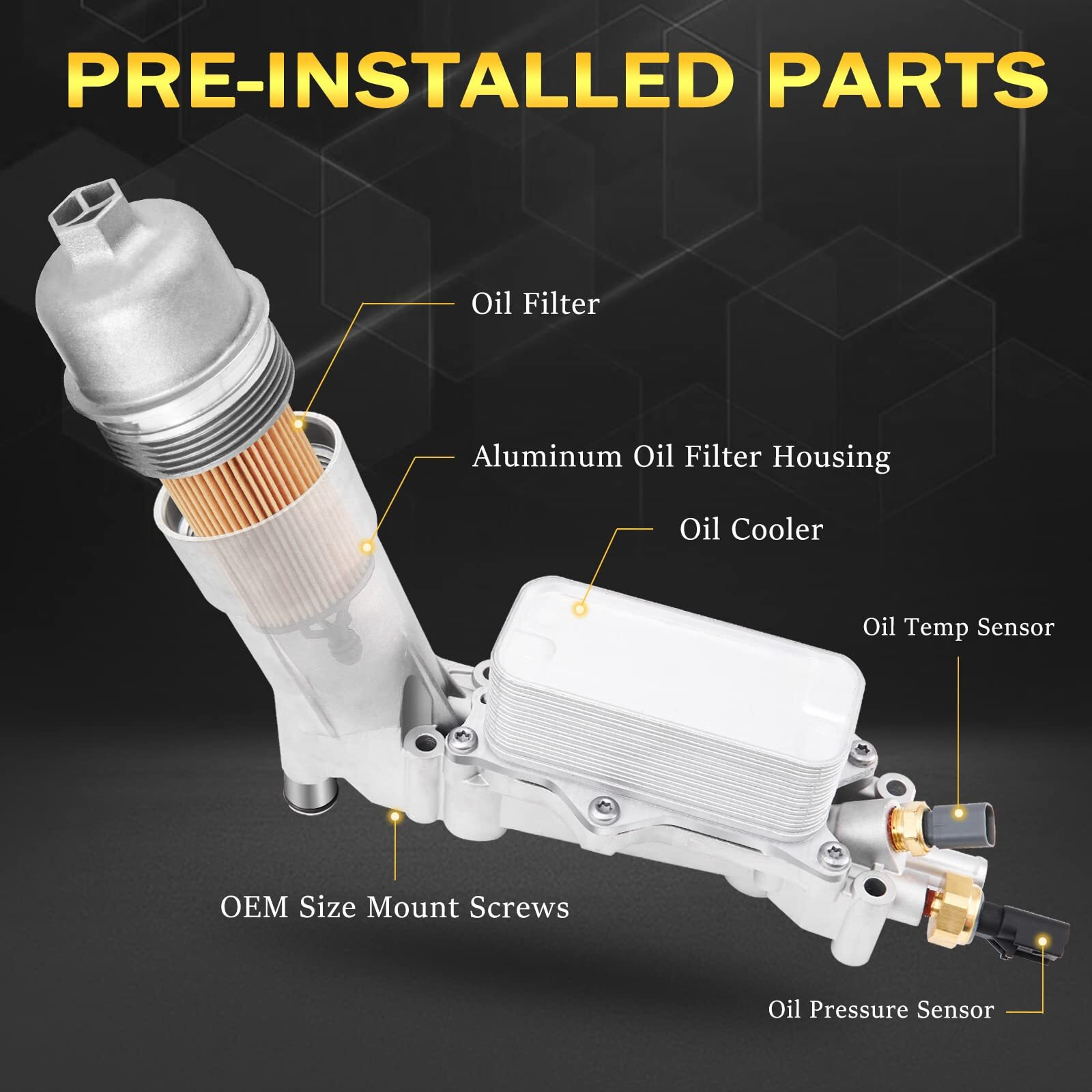 926-959 Upgraded Full Aluminum Engine Oil Filter Housing With Oil Cooler Sensors And Gaskets Compatible With Dodge Charger Challenger Journey, Wrangler, Ram Promaster 3.6L V6, Chrysler 200 300