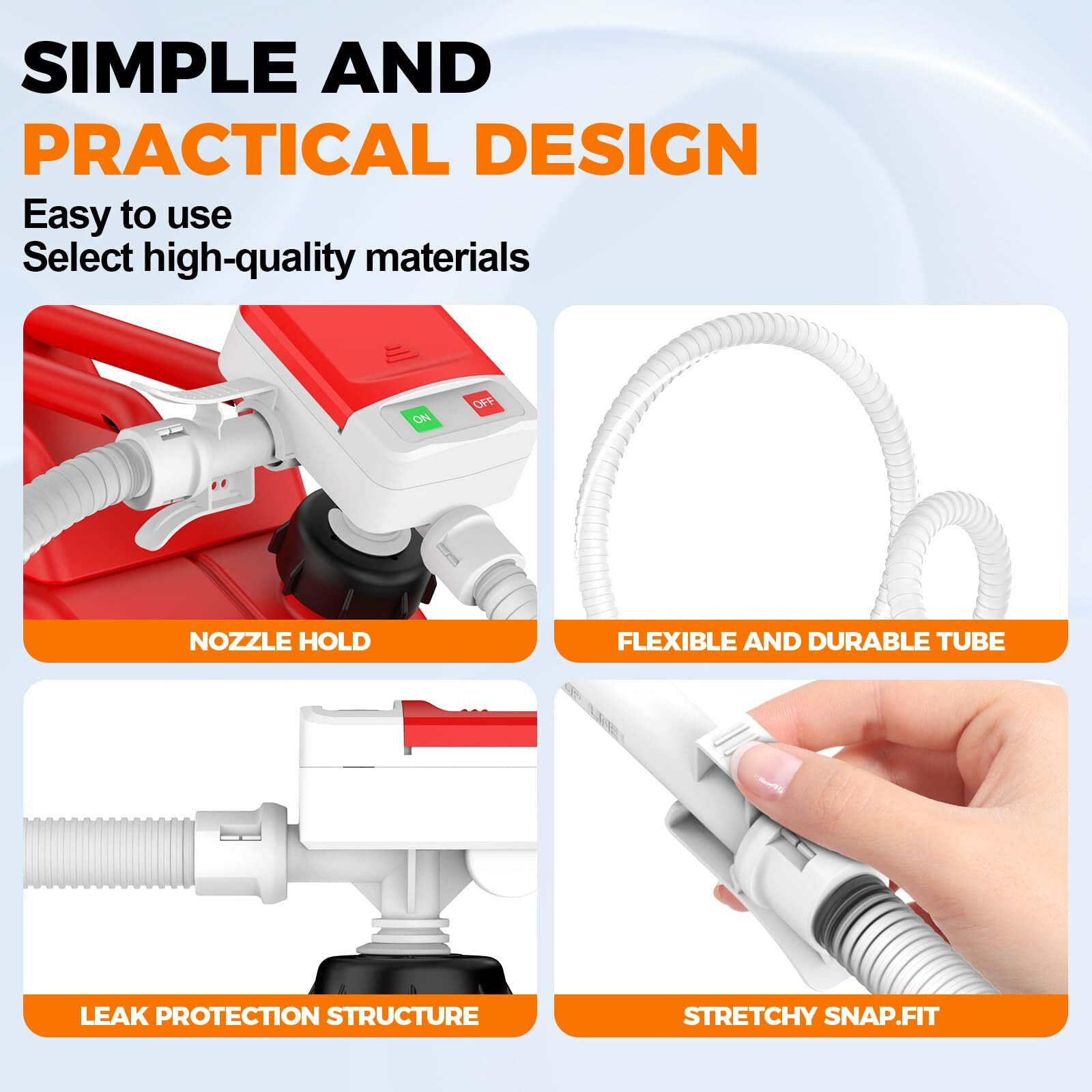 Fuel Transfer Pump With Auto Stop Sensor Overfill Protection, 3.2 Gpm Portable Automatic Fuel Transfer Pump Kit With 4 Tank Adapter, Portable Gas Pump For Oil, Diesel, Gasoline White
