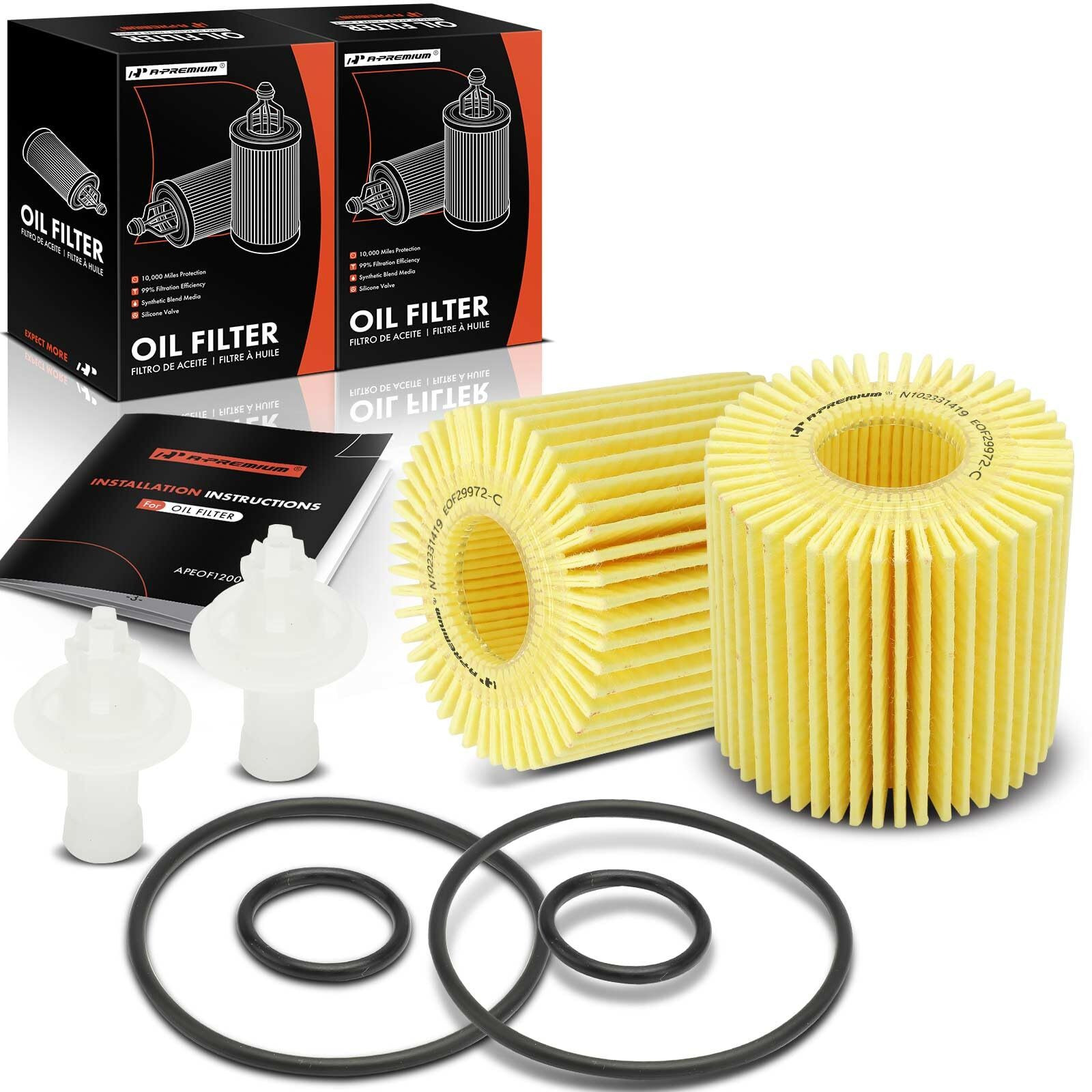 A-Premium 2-Pc 10K Miles Protection Oil Filter Compatible With For Toyota Rav4, Tacoma, Highlander, Sienna, Venza & Lexus Rx350/450H/450Hl, Es300H/350, Is200T/250/300/350, Nx200T& Lotus & For Scion