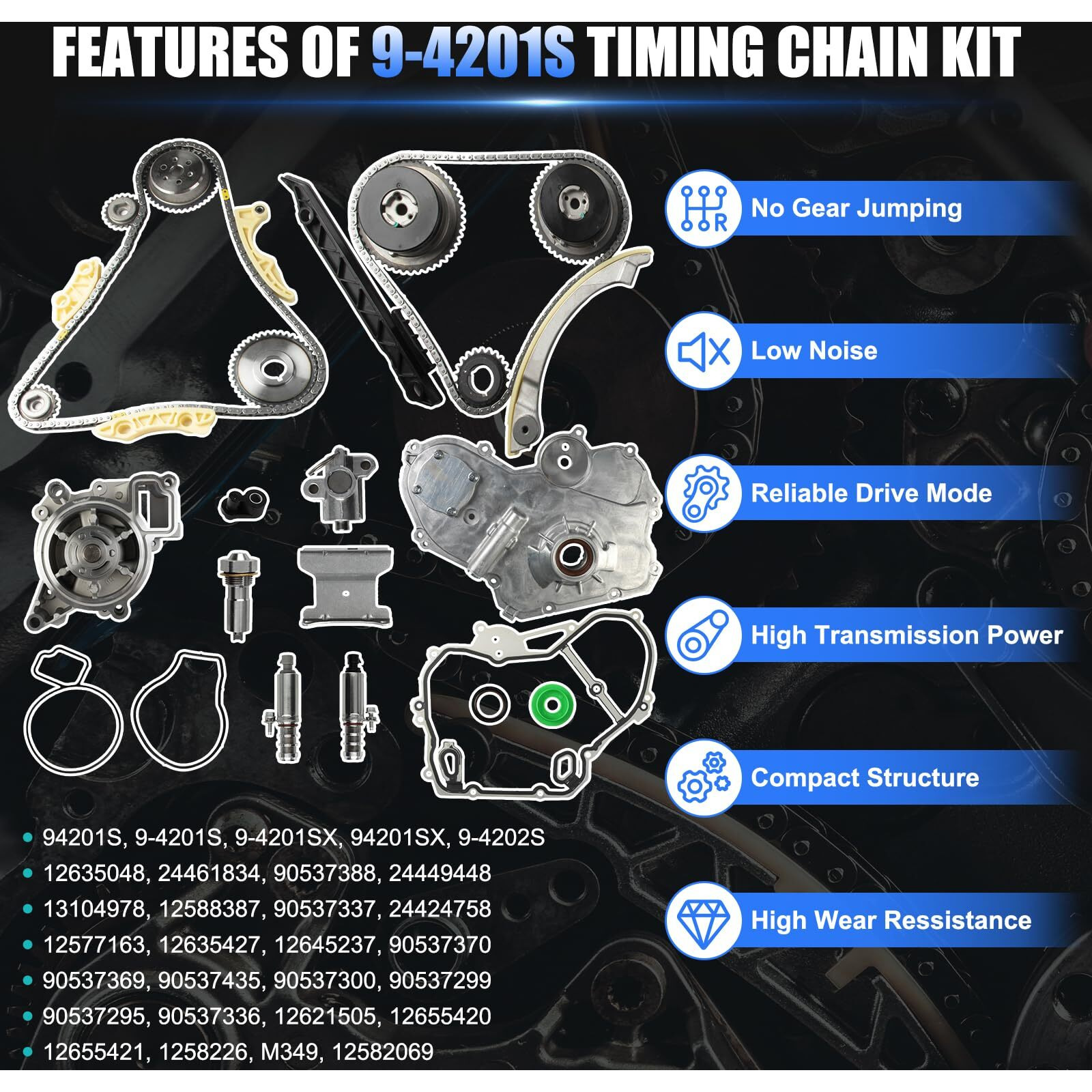 Hayiauto 2.4 Timing Chain Kit 9-4201S Water Pump Oil Pump Vct Solenoid Actuator Gear Guide Rail Sprocket Fit For Chevy Equinox Malibu,For Buick Lacrosse Regal Verano,For Gmc Terrain 2.4L 2.2L Ecotec