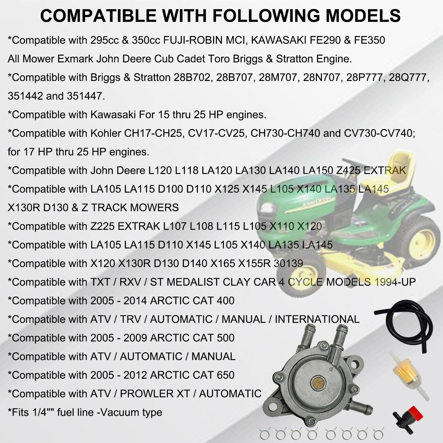 Vanlison Aluminum Alloy Fuel Pump Replacement Set Compatible With Part 808656 691034 808281 692313 557033 Briggs Stratton Kohler Lawn Mower Tractor Prevent Oil Leakage Chrome