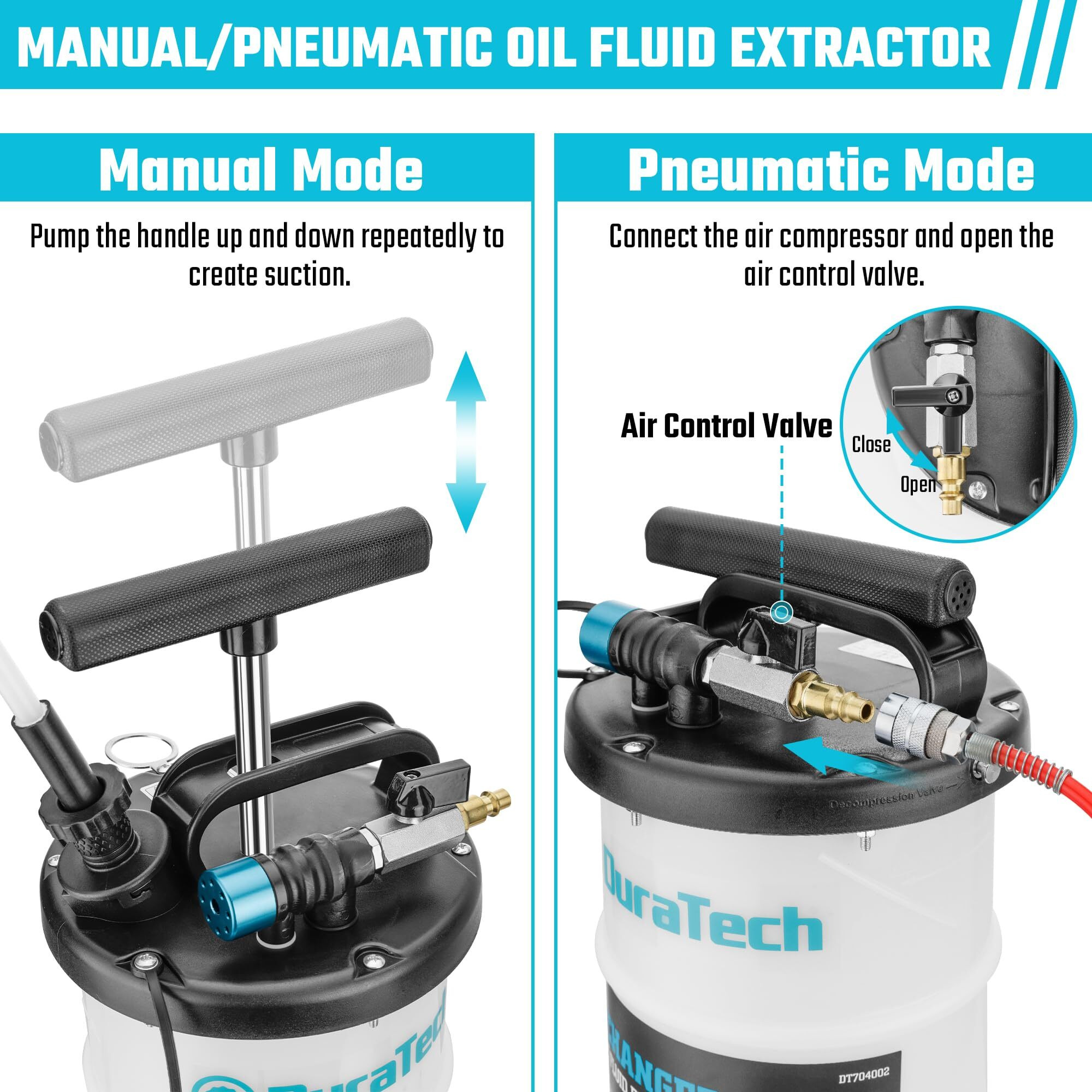 Duratech 6.5L Oil Extractor Pump Pneumatic/Manual, Fluid Extractor With Pipe Storage Units, Oil Vacuum Pump Extractor With Comprehensive Accessories, Automotive Oil Extractor For Oil Change