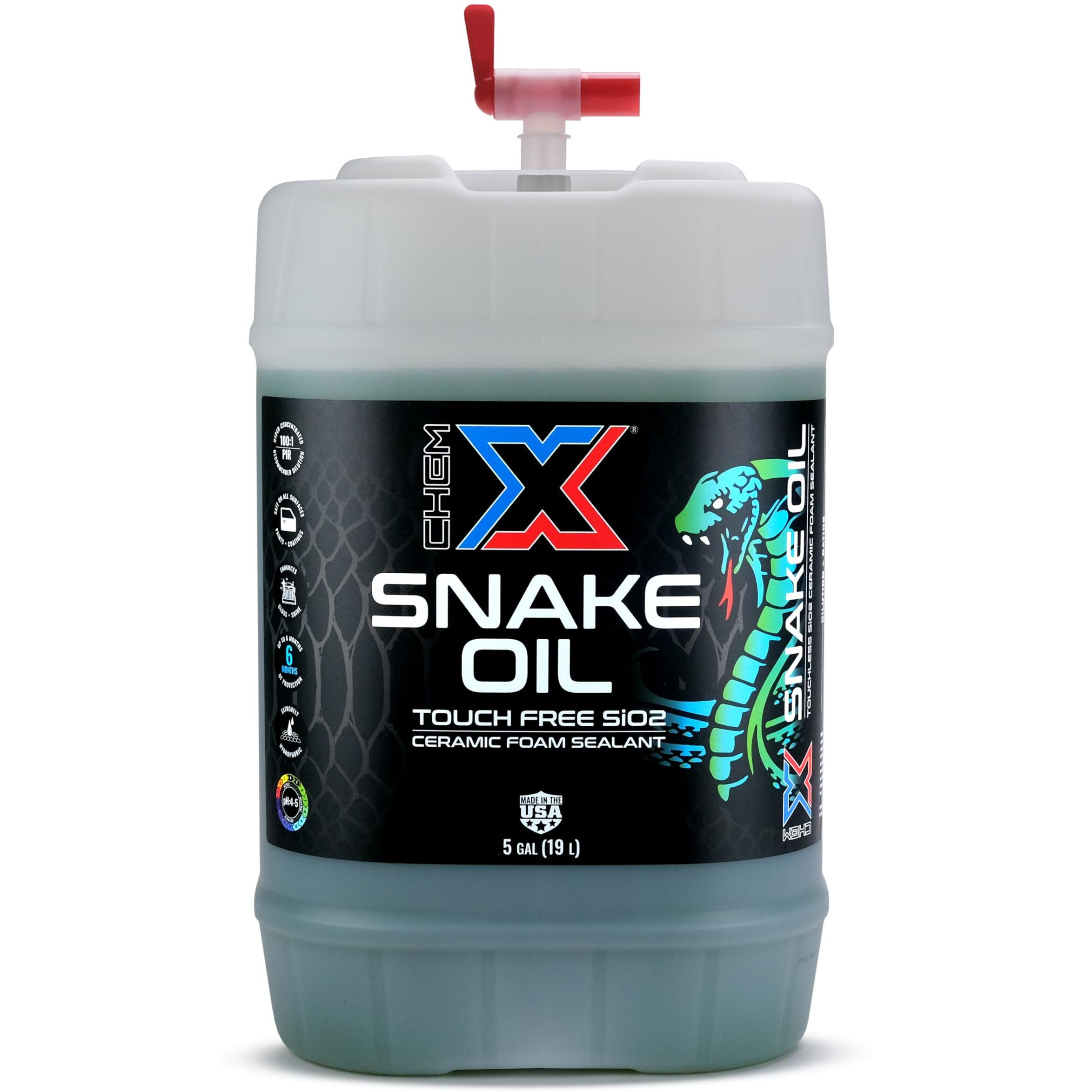 Chem-X Snake Oil No-Touch Sio2 Lightning Fast Spray On Ceramic Foam On Sealant (Green, 5 Gallons)