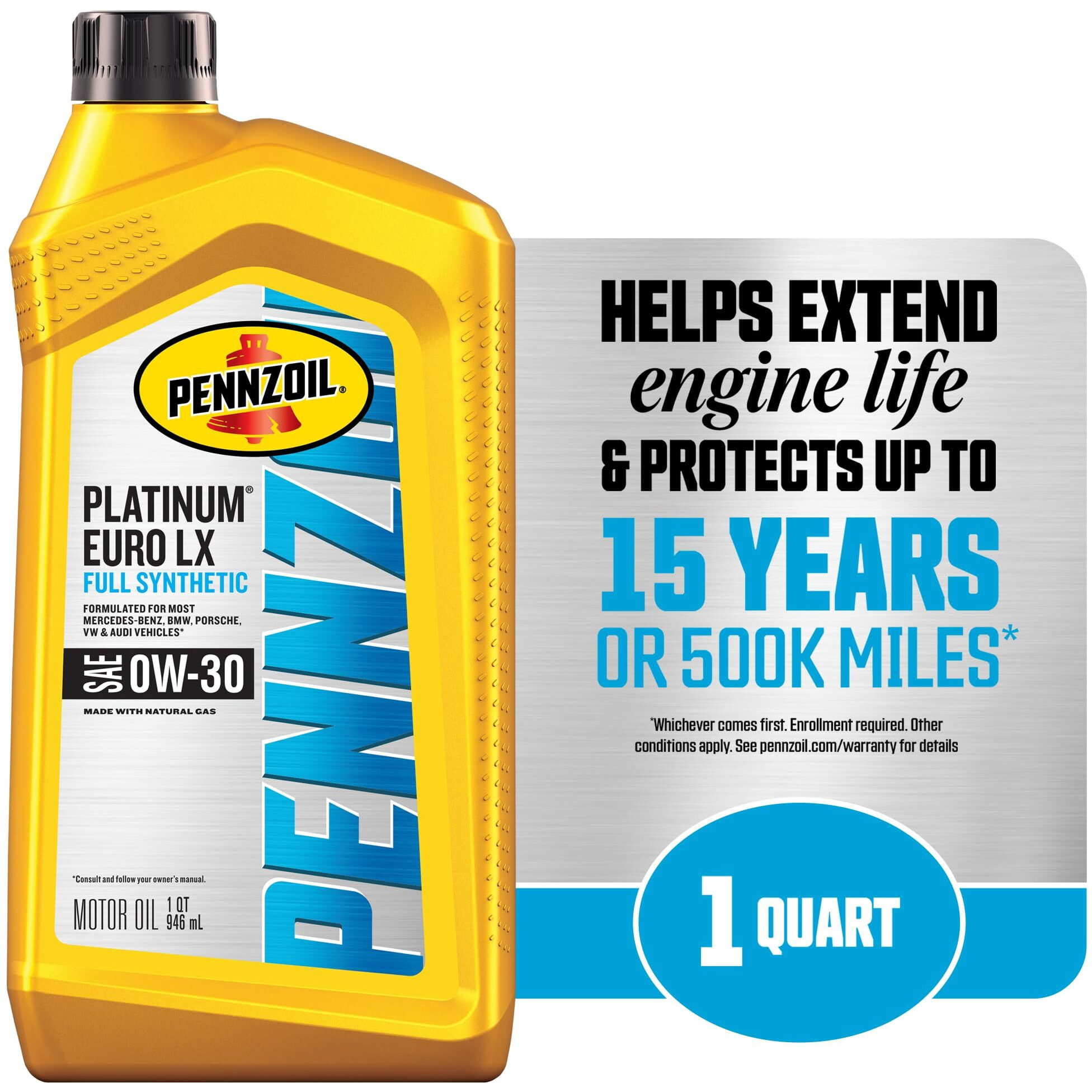 Pennzoil Platinum Euro Lx Full Synthetic 0W-30 Motor Oil, 1 Quart (6 Pack)