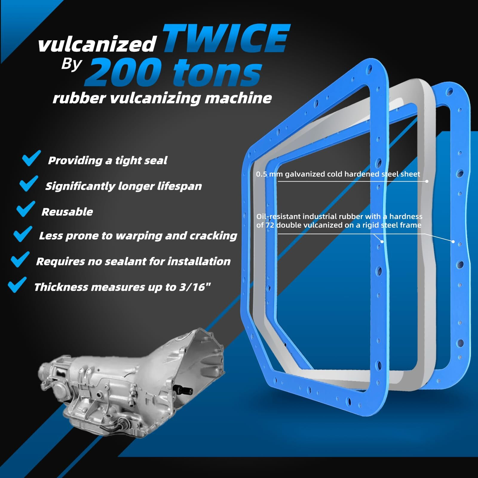 Mavnai Transmission Oil Pan Gasket Fit For Gm Turbo 350, Compatible With Moroso 93102. Upgraded With Steel Shim Inside, Made Of High Durometer Vulcanized Rubber, Thicker, Better Sealing, More Durable