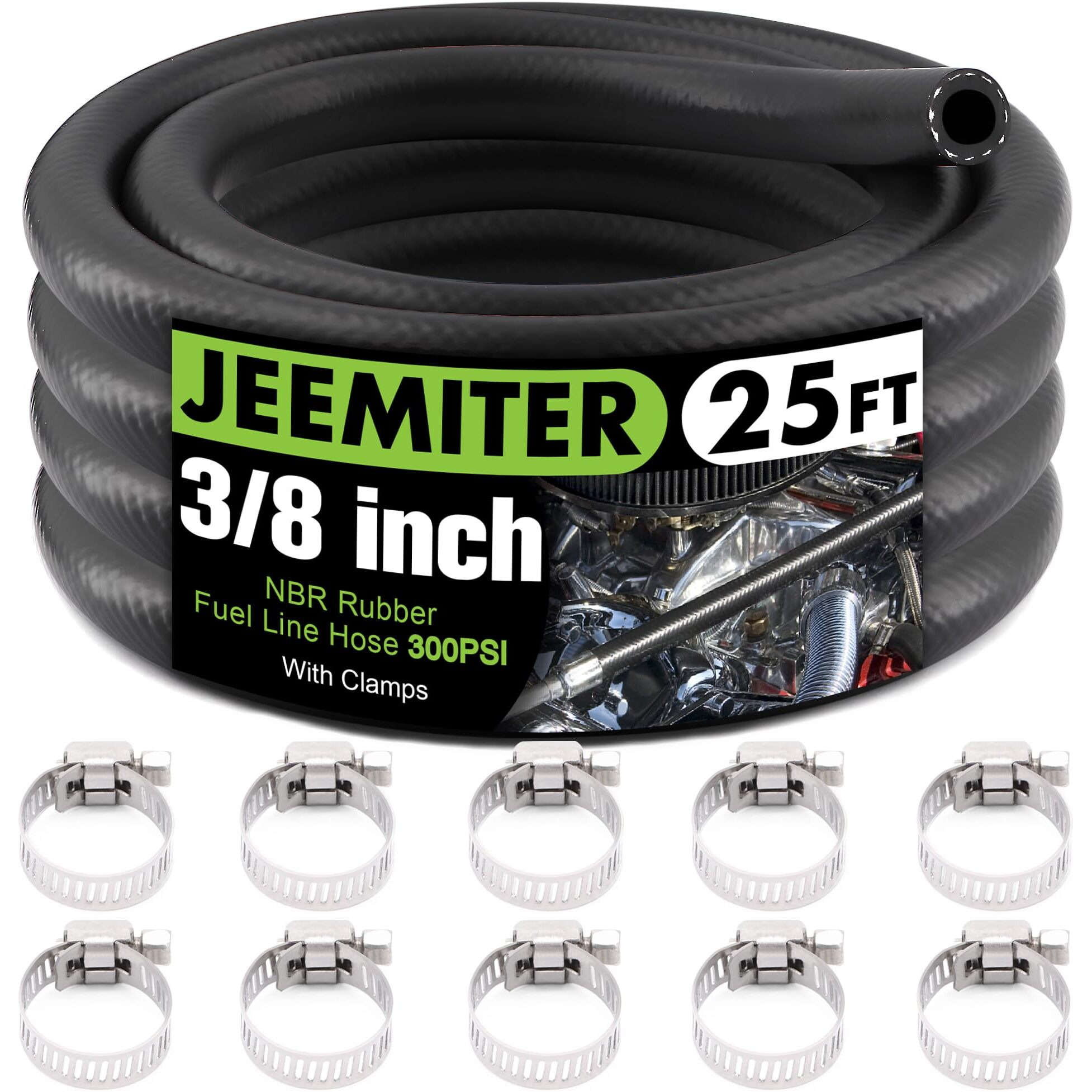 Jeemiter 3/8"" Fuel Line Hose Oil Hose Push Lock Nbr Rubber 25Ft 300Psi For Small Engines, Gas, Oil, Coolants Hose