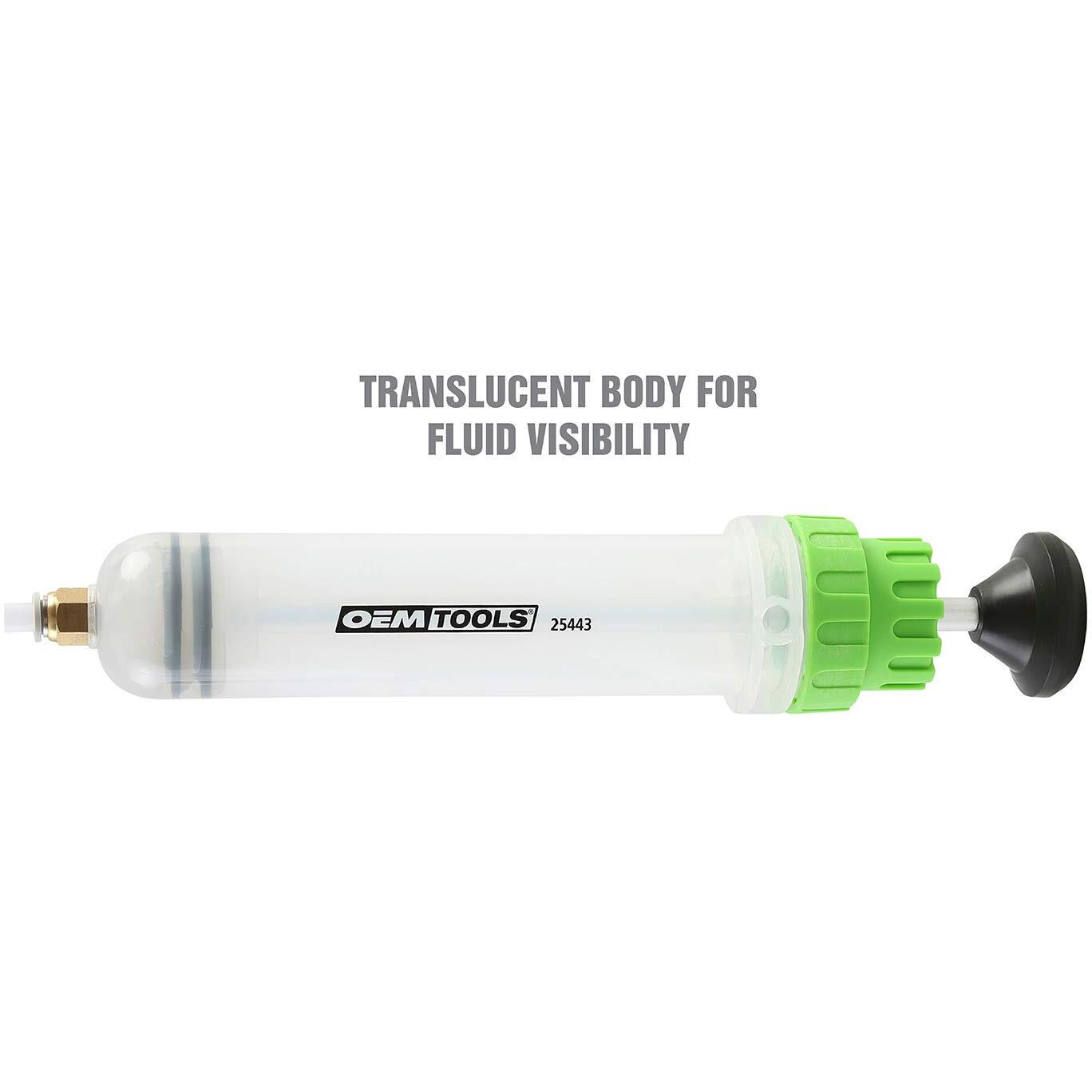 Oemtools 25443 200Cc Fluid Extractor And Filling Pump, Oil Extractor Pump For Brake, Power Steering, And Coolant, Dual Scale Cylinder With Extension Tubes And Serviceable Design