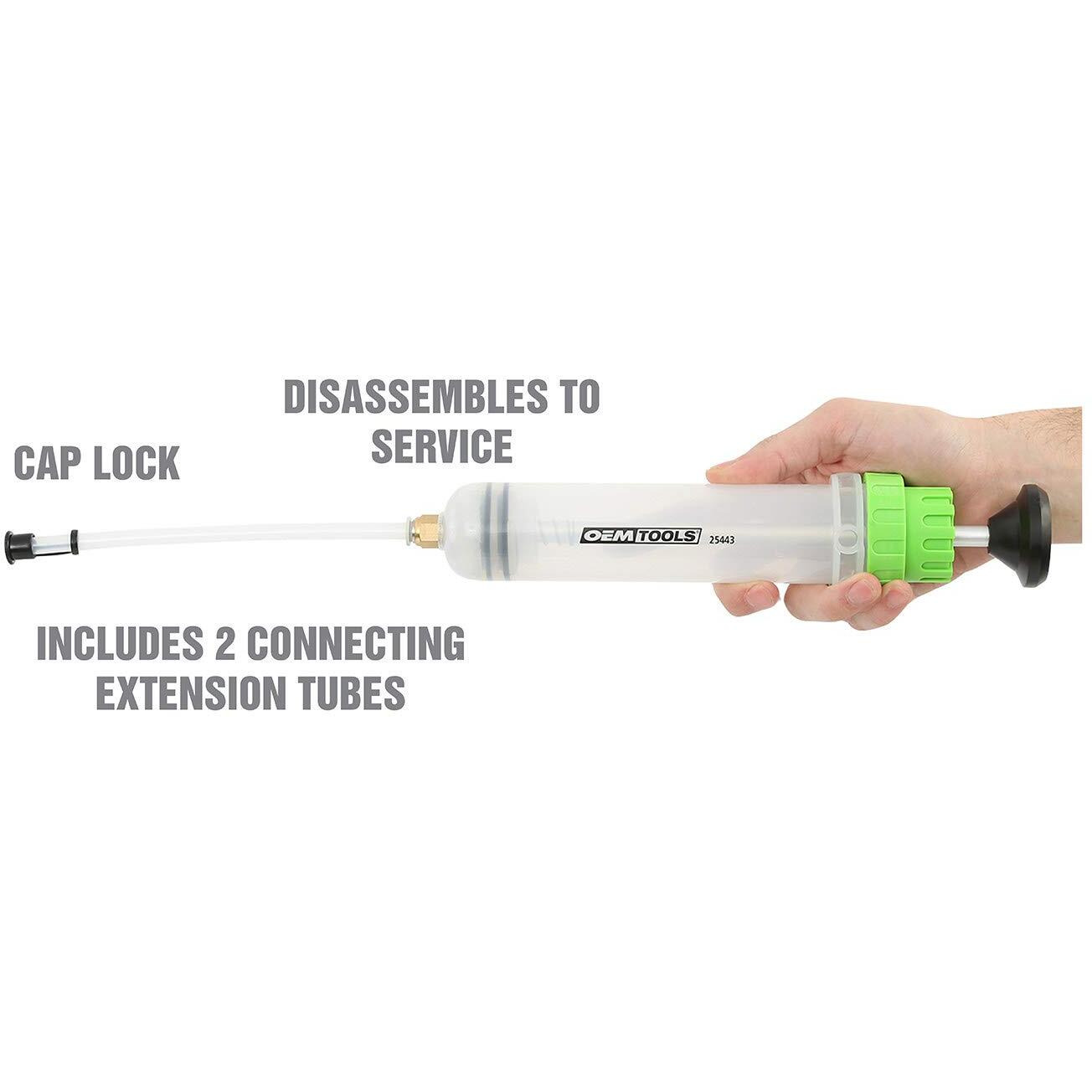 Oemtools 25443 200Cc Fluid Extractor And Filling Pump, Oil Extractor Pump For Brake, Power Steering, And Coolant, Dual Scale Cylinder With Extension Tubes And Serviceable Design