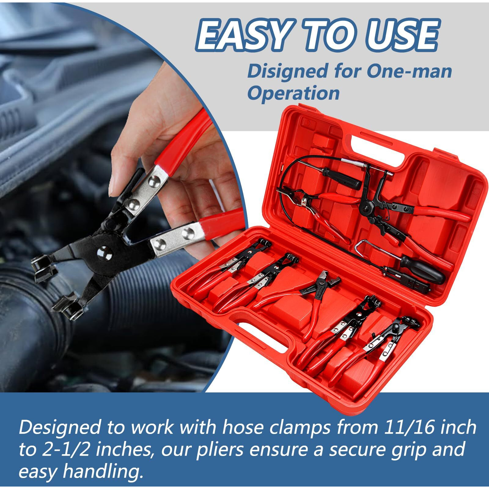 Bicos 9Pcs Hose Clamp Pliers, Wire Long Reach Hose Clamp Pliers Set For Automotive Coolant Radiator Heater And Water Hose With Band Flat Or Large Clamps Fuel Oil Water Hose Auto Tools
