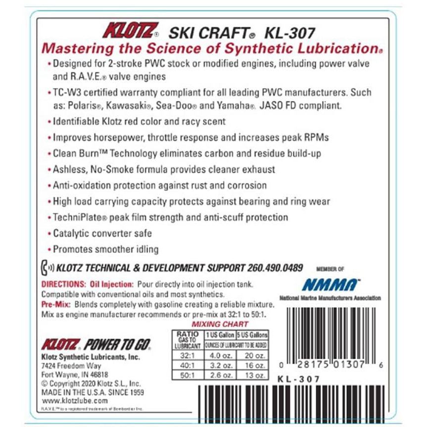 Klotz Skicraft Pwc 2-Stroke Pre-Mix/Injector Synthetic Oil (Kl-307)
