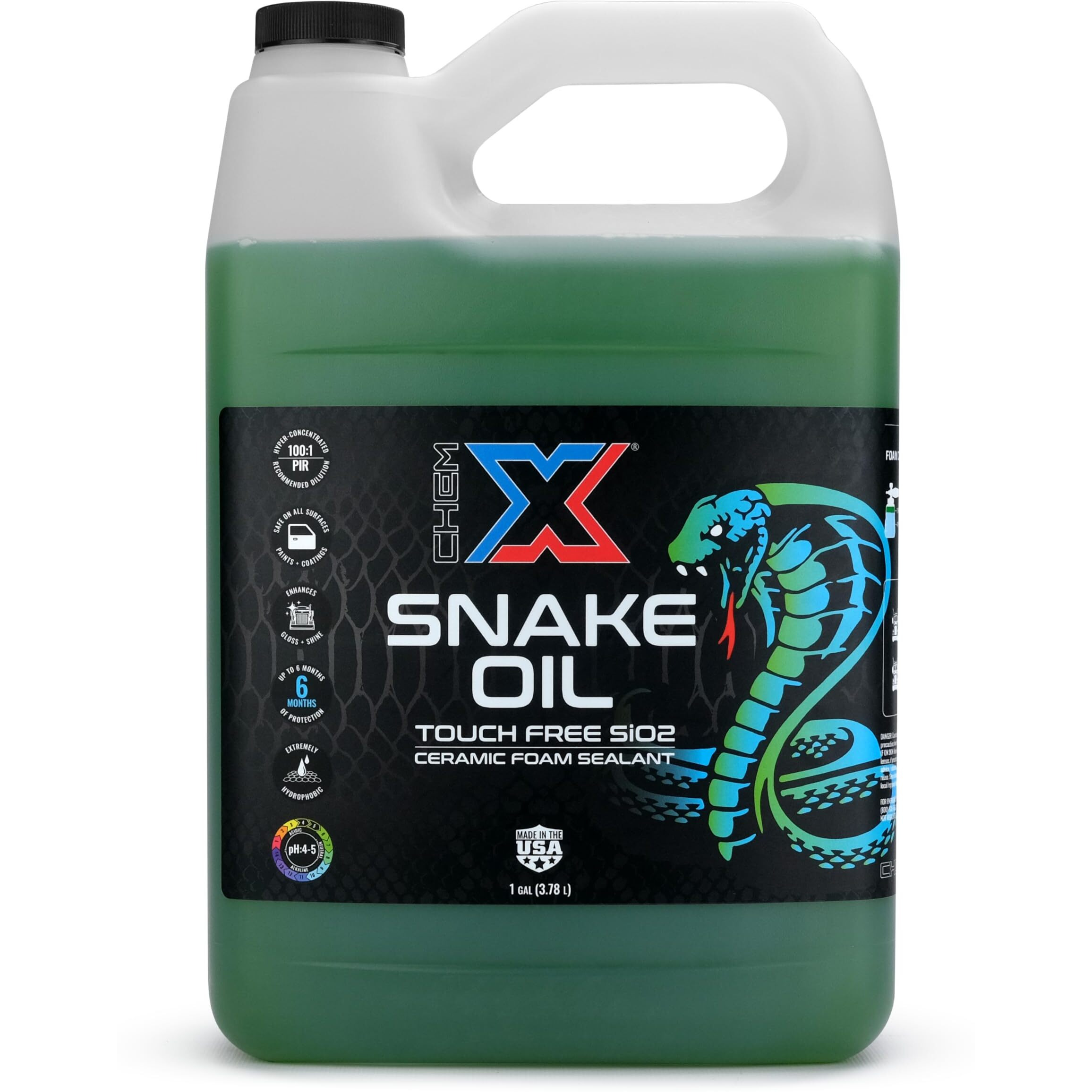Chem-X Snake Oil No-Touch Sio2 Lightning Fast Spray On Ceramic Foam On Sealant (Green, 1 Gallon)