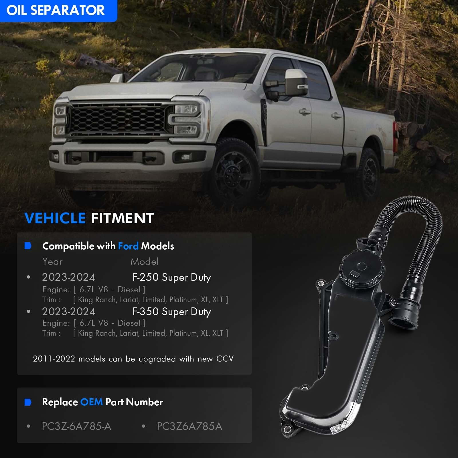 Air Oil Separator Assembly Fit For Ford F250 F350 Super Duty 2023-2024 Or 2011+ 6.7L Powerstroke Diesel - Pcv Ccv Vent Valve Engine Crankcase - Replace Pc3Z-6A785-A, Pc3Z6A785A