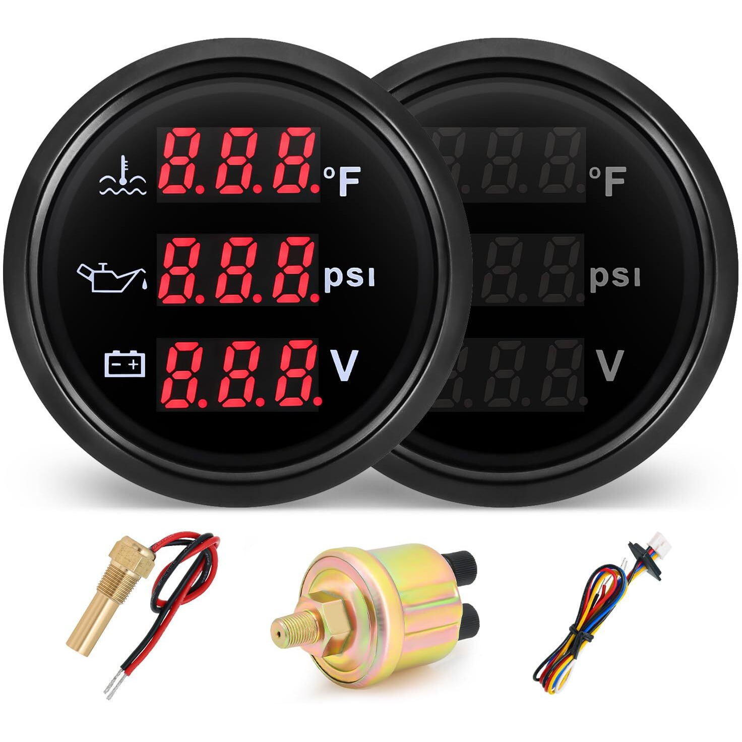 Mh Triple Gauge Set - Water Temp (104F-248F), Oil Pressure (0-145Psi), Voltmeter (9-32V), Auto Gauge With Sensors 2"" 52Mm 3-In-1 Boat Marine Meter Kit (Black)