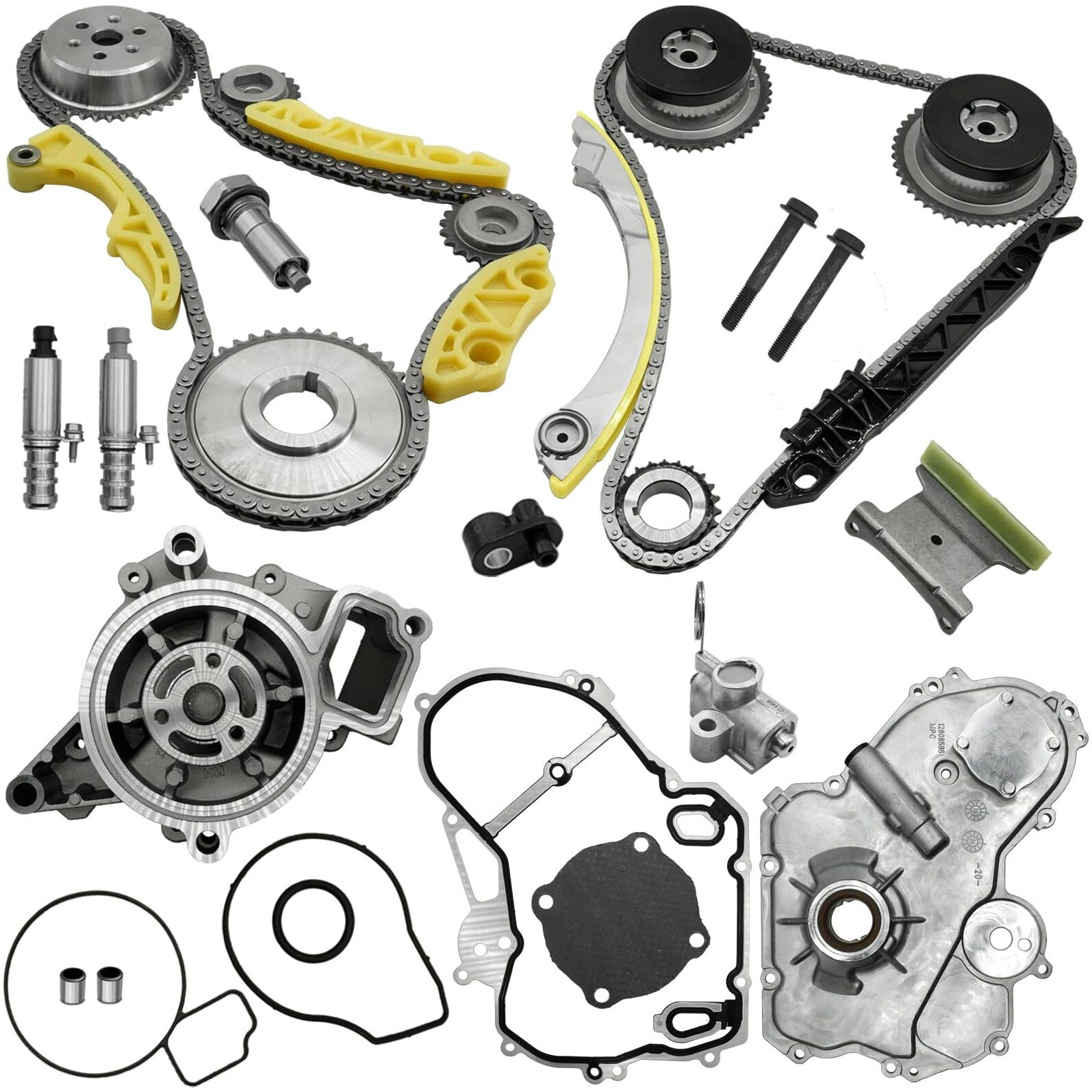 Timing Chain Kit 2.4L Fits For 2009-2017 Gmc Terrain Chevy Equinox Malibu Captiva Cobalt Hhr Buick Lacrosse Regal Verano, W/Water Oil Pump 2.4 Ecotec Vct Selenoid Actuator Gear 9-4201S 9-4201Sx