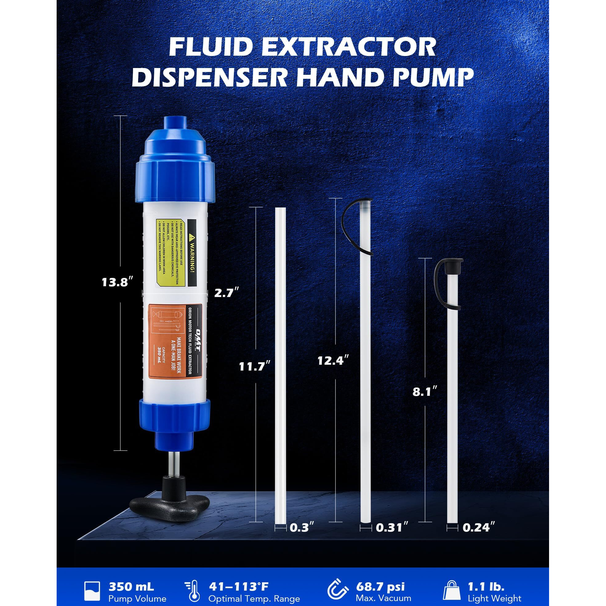Orion Motor Tech Fluid Extractor Pump, 350Ml Oil Extractor Pump, Manual Fuel Suction Fill Syringe With 3 Hoses For Automotive Transmission Brake Fluid Transfer Steering Gear Engine Oil Change