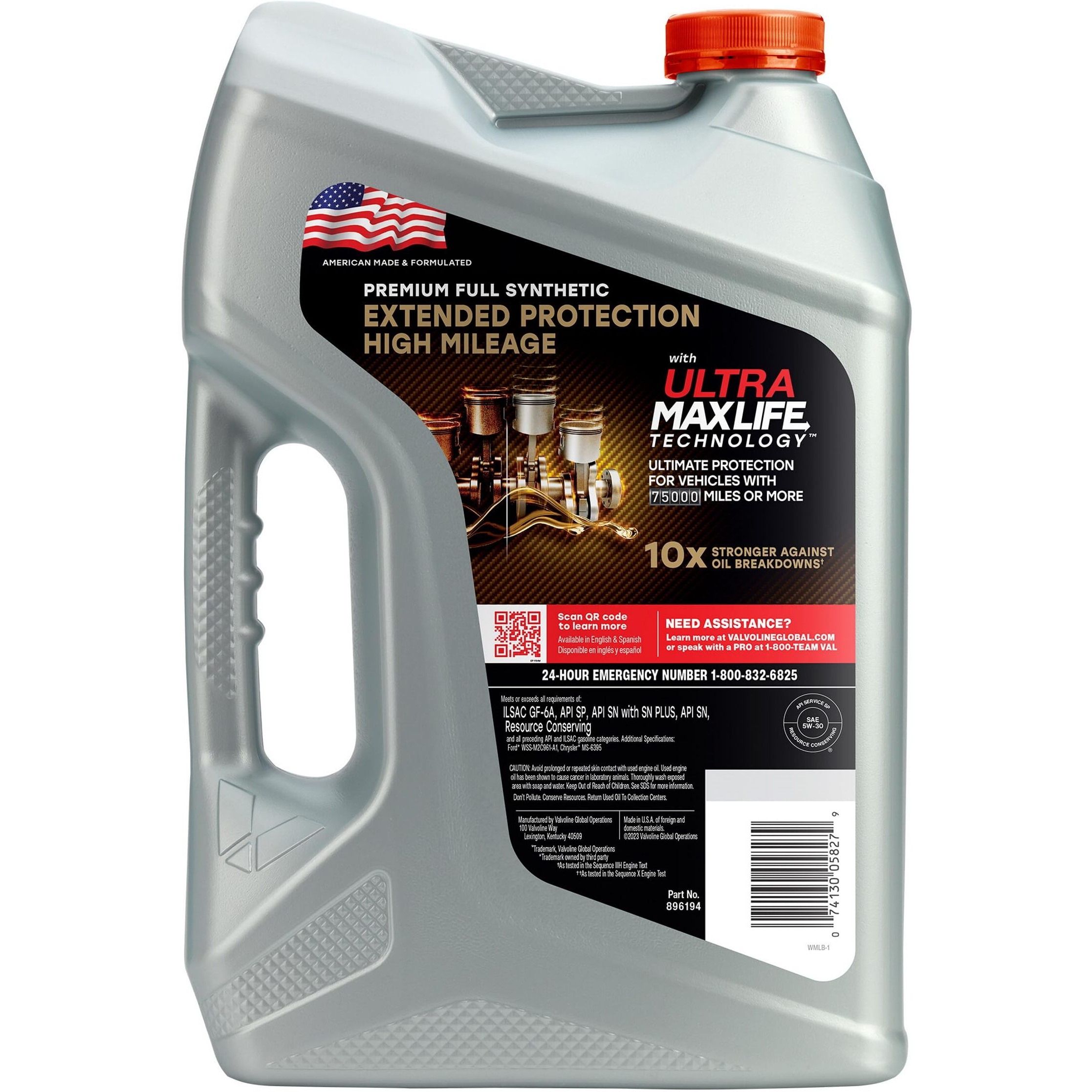 Valvoline Extended Protection High Mileage With Ultra Maxlife Technology 5W-30 Full Synthetic Motor Oil 5 Quart