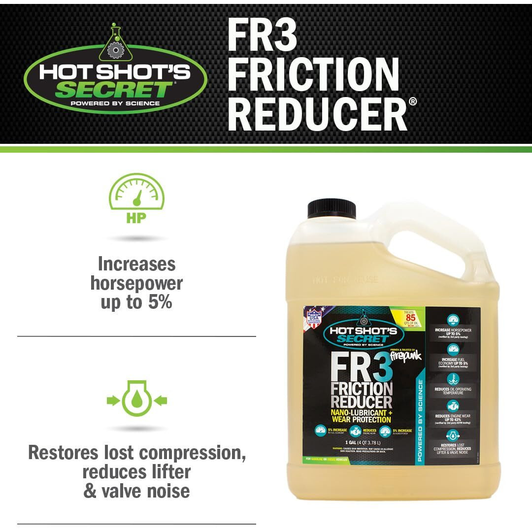 Hot Shot's Secret Friction Reducer Fr3 1 Gallon Synthetic Oil Additive Protects Engine & Improves Performance, Friction Modifier For Gas & Deisel Engines Increases Fuel Economy Hssfr332Z