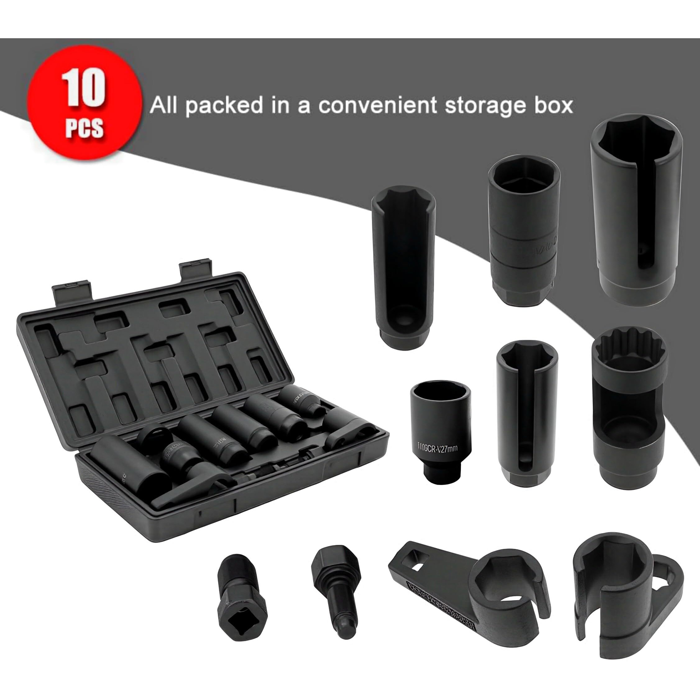 10Pcs Oxygen Sensor Socket O2 Removal And Installation Universal Puller And Removal Tool Includes Thread Chasers, Oxygen Sensor Sockets, An Injector Socket And Oil Sending Unit Sockets