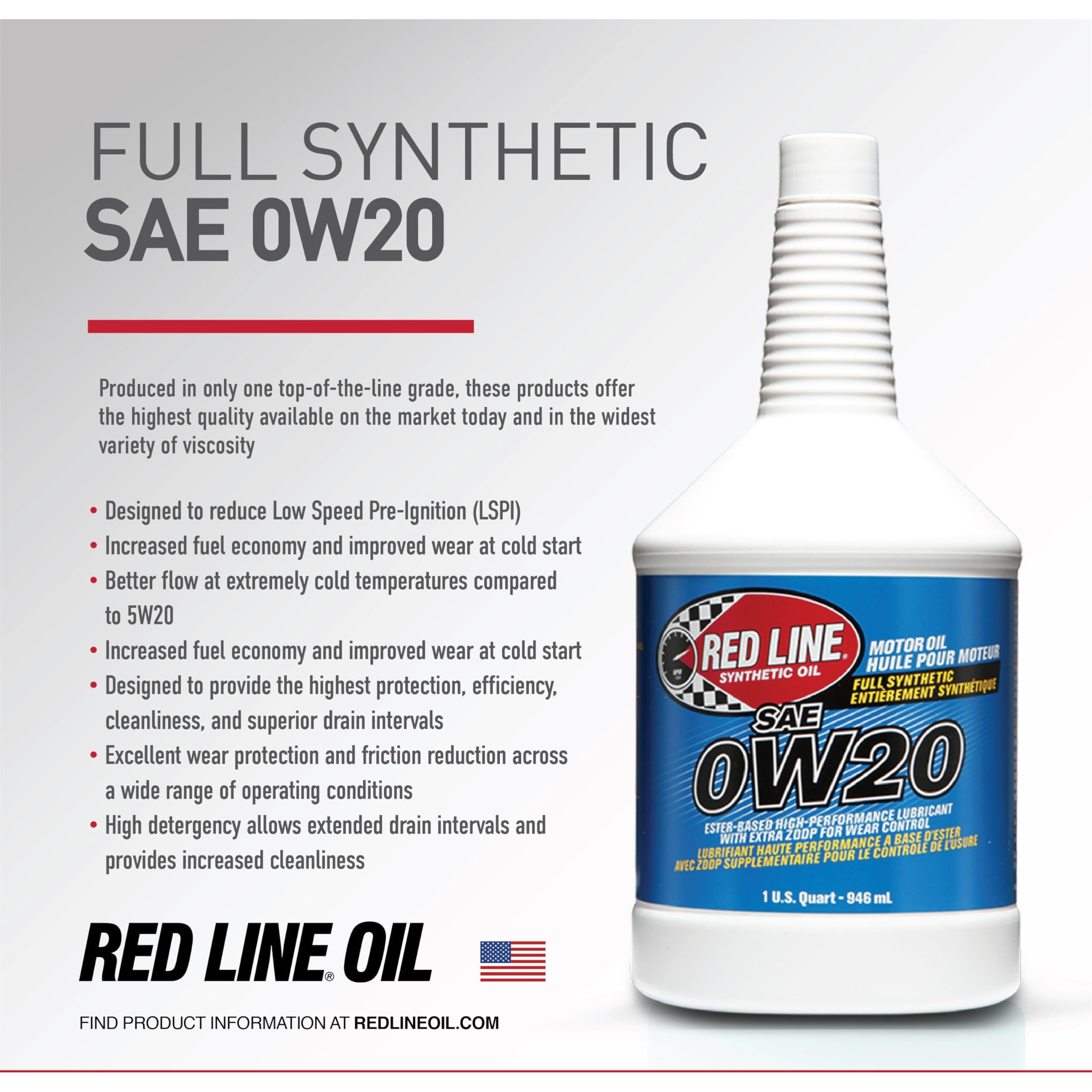 Red Line 11804 Sae 0W20 Fully Synthetic Motor Oil - 1 Quart (12 Pack)