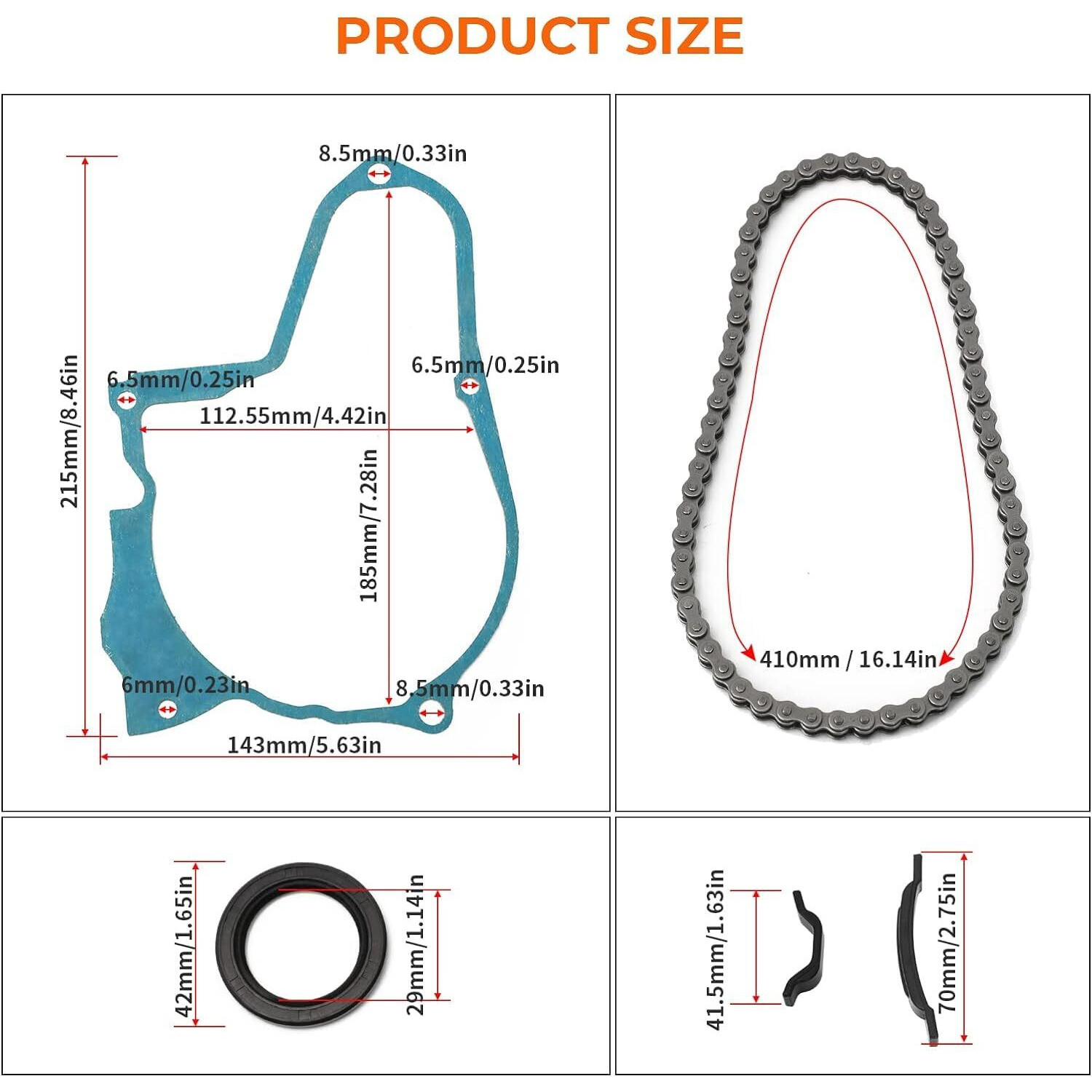 Wikibb Starter Chain Kit Include Oil Seal Engine Stator Side Cover Paper Gasket Fit For China 4-Stroke 50Cc 70Cc 90Cc 110Cc 125Cc Atv