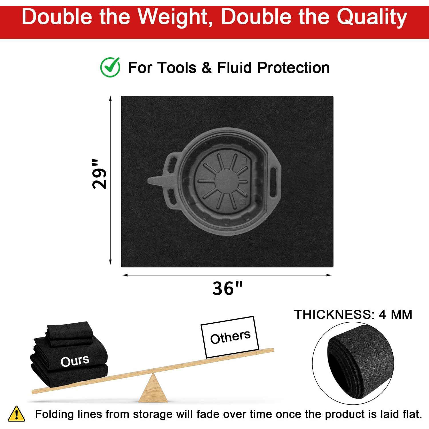Golener Oil Spill Mat - Garage Floor Mat, Absorbent Oil Pad, Premium Maintenance Mat, Waterproof, Contain Liquid, Protect Garage Surface From Spill & Stain, Reusable, Washable, Durable, Black, 29   X36