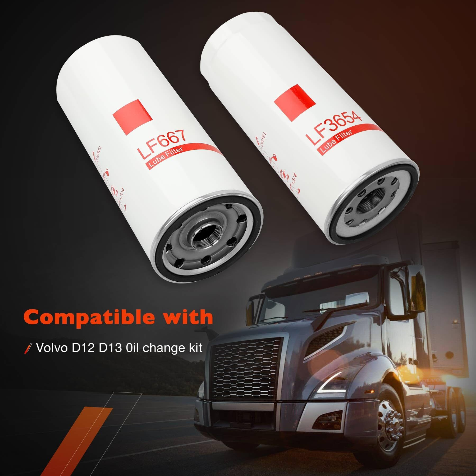 D13 Oil/Fuel Filter Kit Compatible With Volvo D12 Oil Change Kit - 2X Lf667, Lf3654, Ff5507 Replaces 20972293, 21707133, 21707132 Lfp3191, Lfp8642, Lff8059