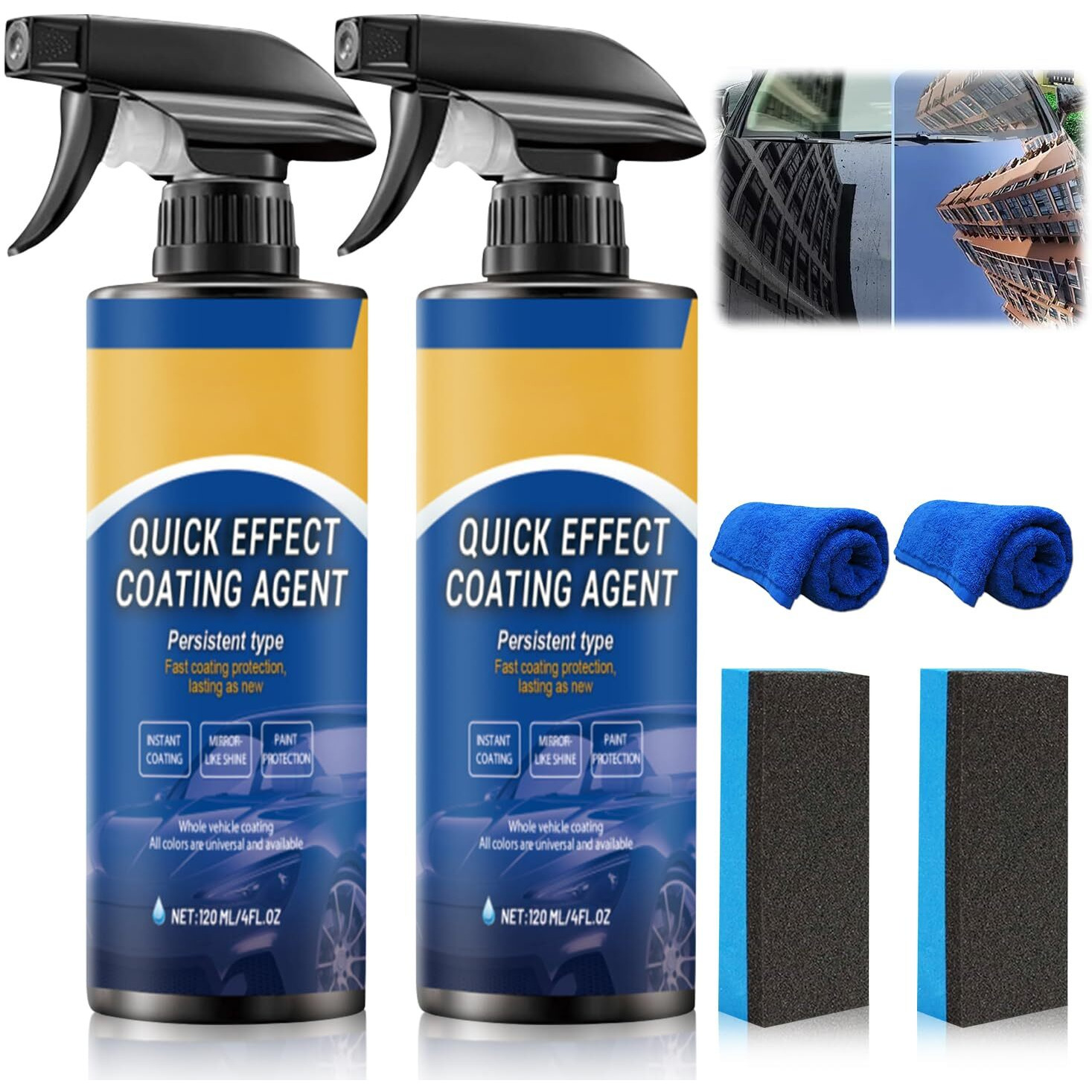 Car Coating Spray,New Quick Effect Coating Agent Spray,Quickly Coat Car Wax,Car Scratch Wax Polish Sprays Waterless Wash,Oil Film Emulsion Glass Cleaner With Sponge And Cloth,4Ft.Oz (2Pcs)