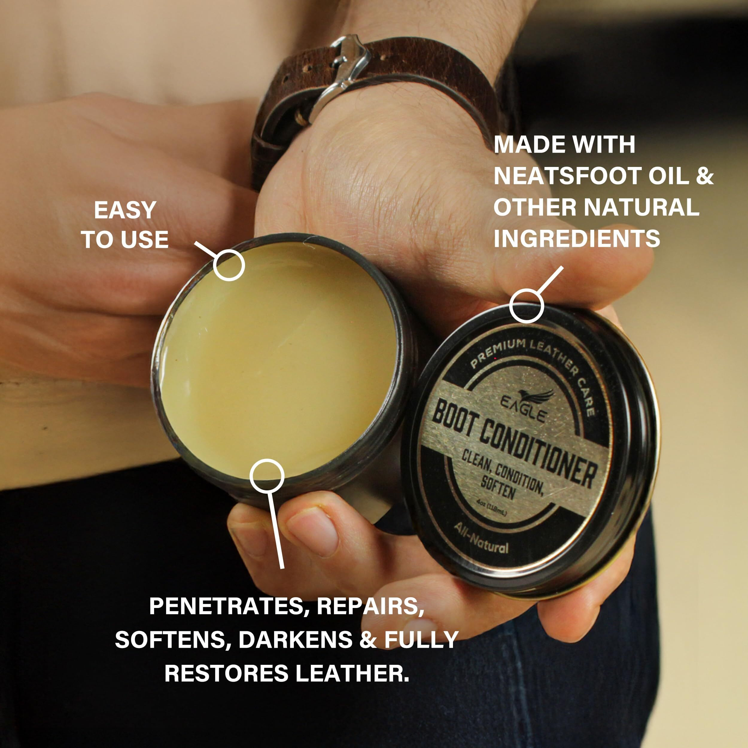 Eagle Deep Leather Conditioner For Boots - Heavy Duty All-Natural Preservative With Neatsfoot Oil & Beeswax - Restores Cracked, Oiled & Dry Leather - Softens, Shines & Protects - 120Ml