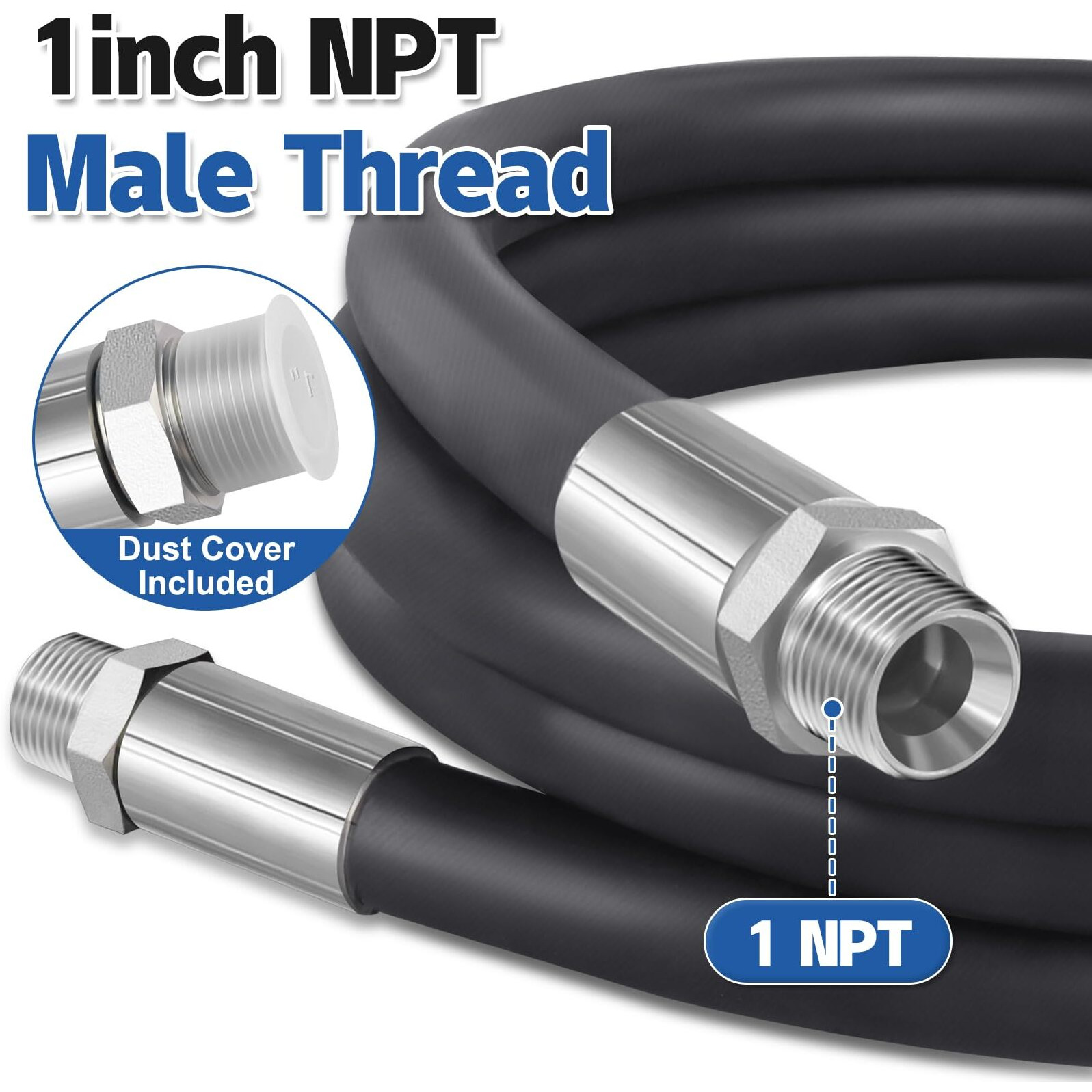 Boltigen 10Ft 1Inch Fuel Transfer Hose, Farm Pump Hose With Male Npt Fittings For Gasoline, Diesel, Biodiesel, Kerosene, Petroleum Oils