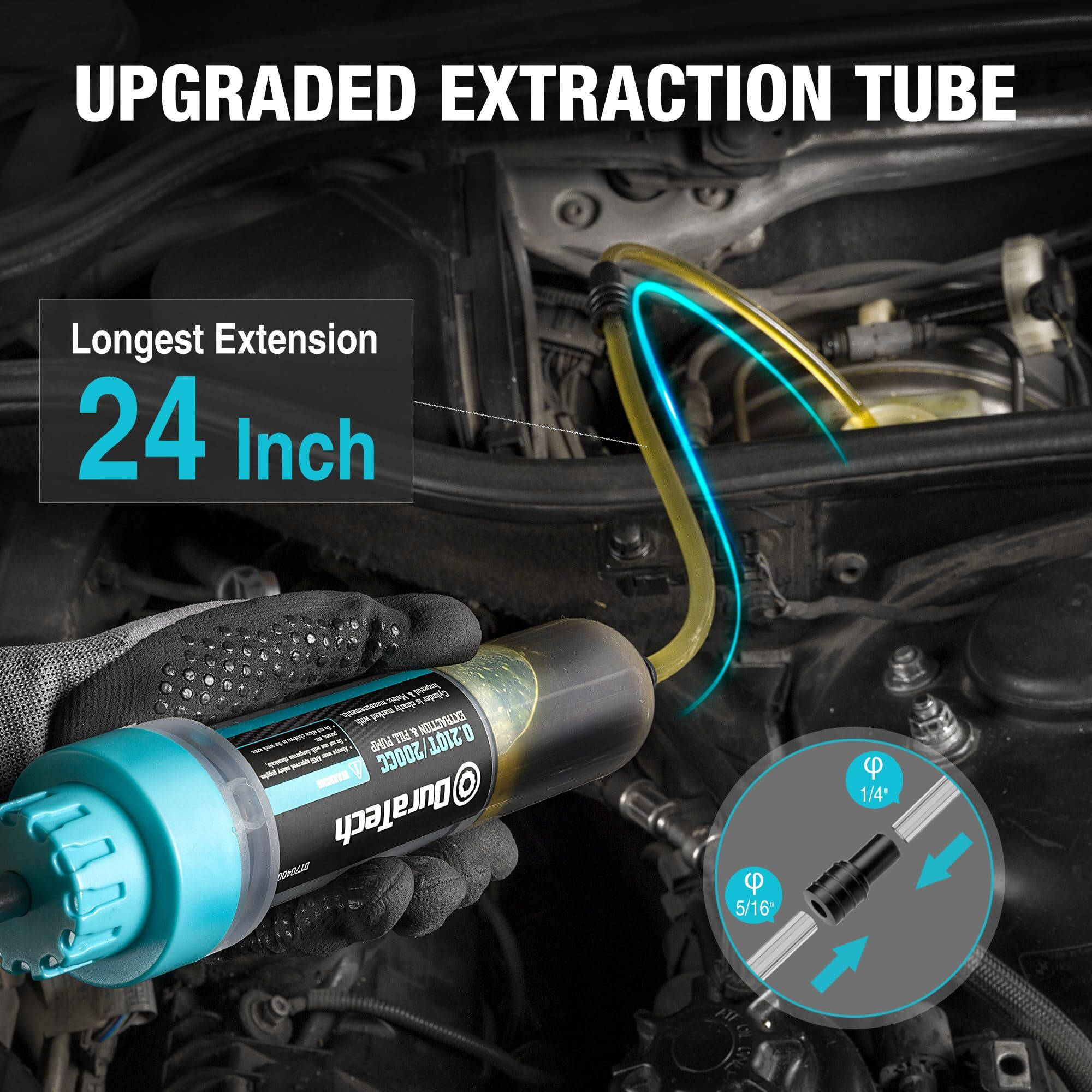 Duratech 200Cc Fluid Extractor Automotive, Fluid Pump With Long Extension Tubes, Oil Syringe With Powerful Suction, Fluid Extractor Pump For Extracting Engine Oil, Transmission Oil And Brake Fluid