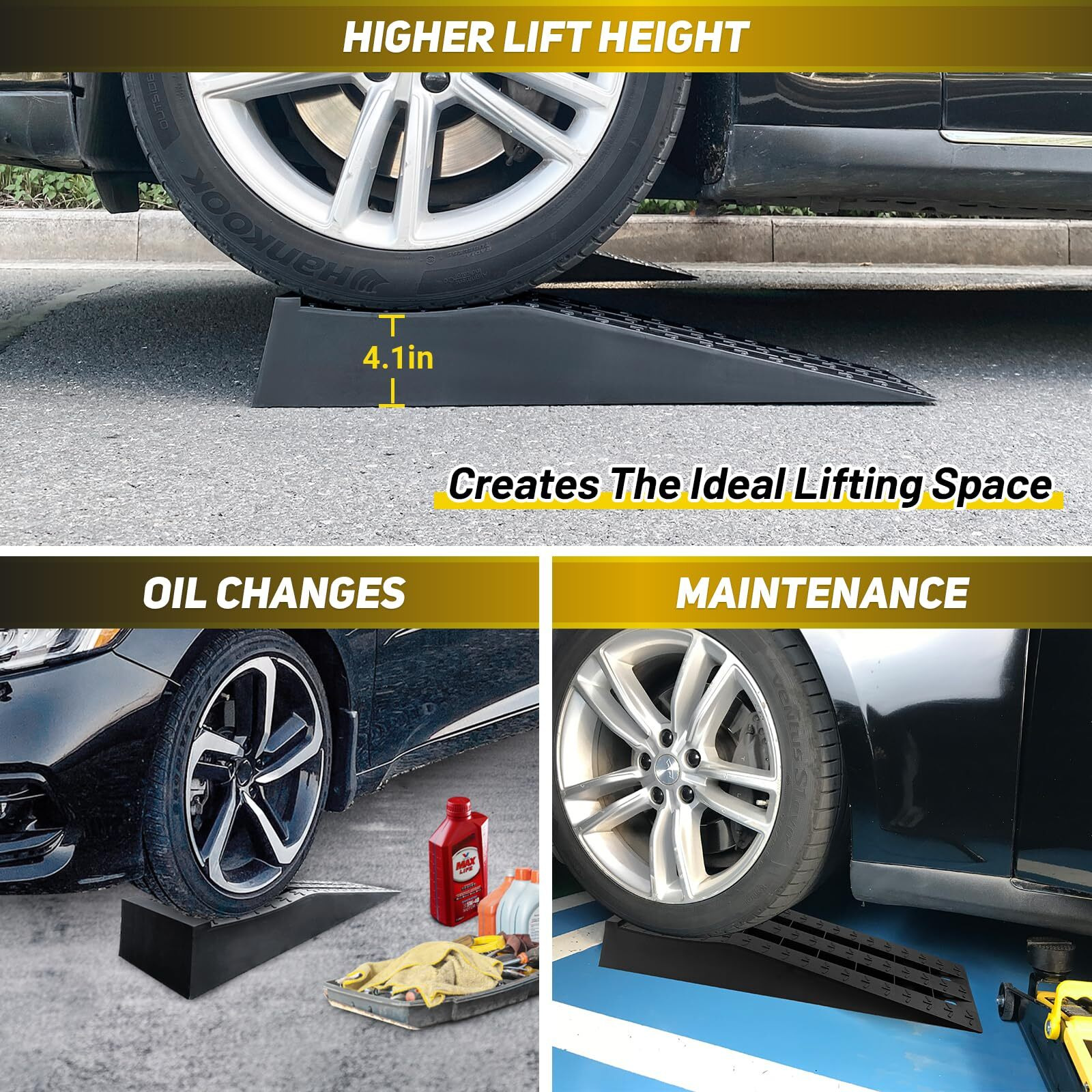 Hoxwell Portable Car Ramps For Oil Changes High Lift, Heavy Duty Low Profile Car Ramps For Jack Support, Vehicle Ramps For Garage, 31.5''X8.1''X4.9'', Gvw 10000 Lbs, 2Pcs