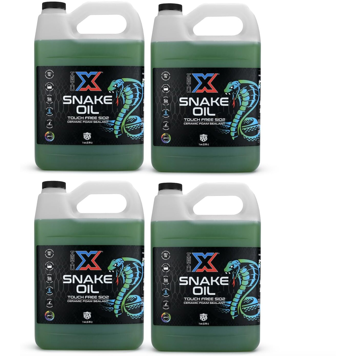 Chem-X Snake Oil No-Touch Sio2 Lightning Fast Spray On Ceramic Foam On Sealant (Green, 4 Gallons)