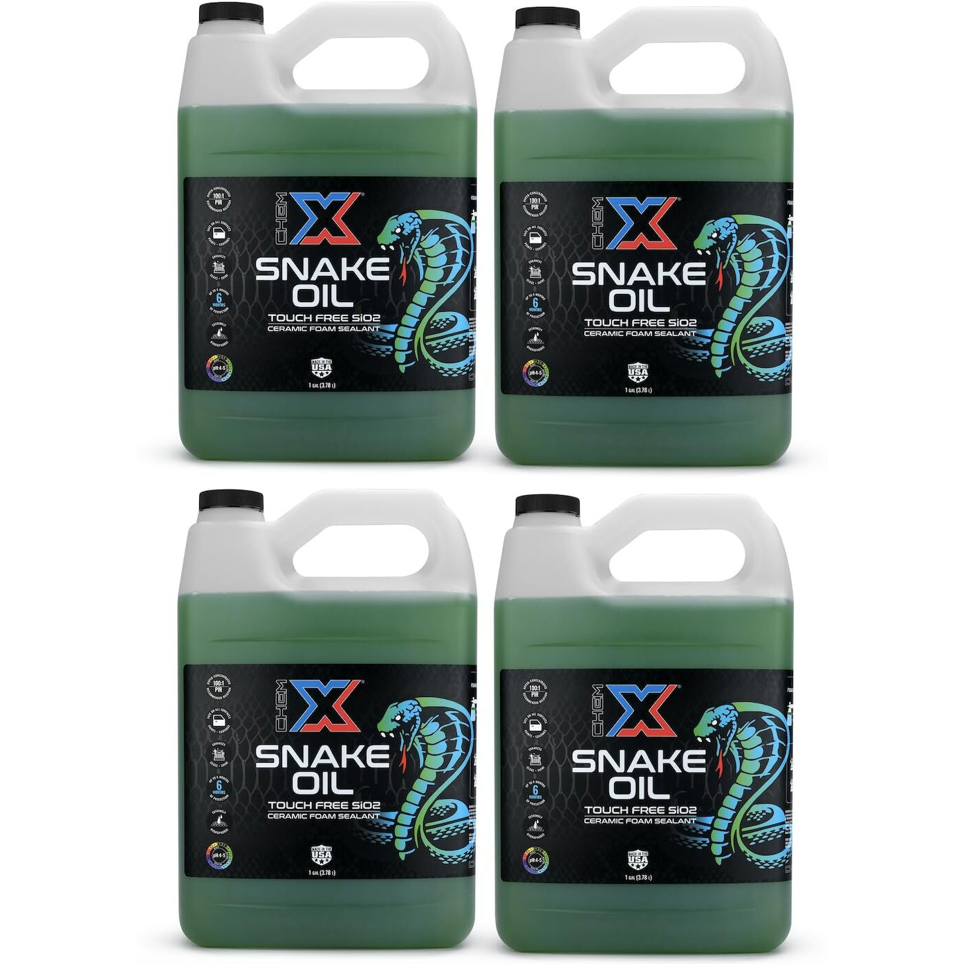Chem-X Snake Oil No-Touch Sio2 Lightning Fast Spray On Ceramic Foam On Sealant (Green, 4 Gallons)