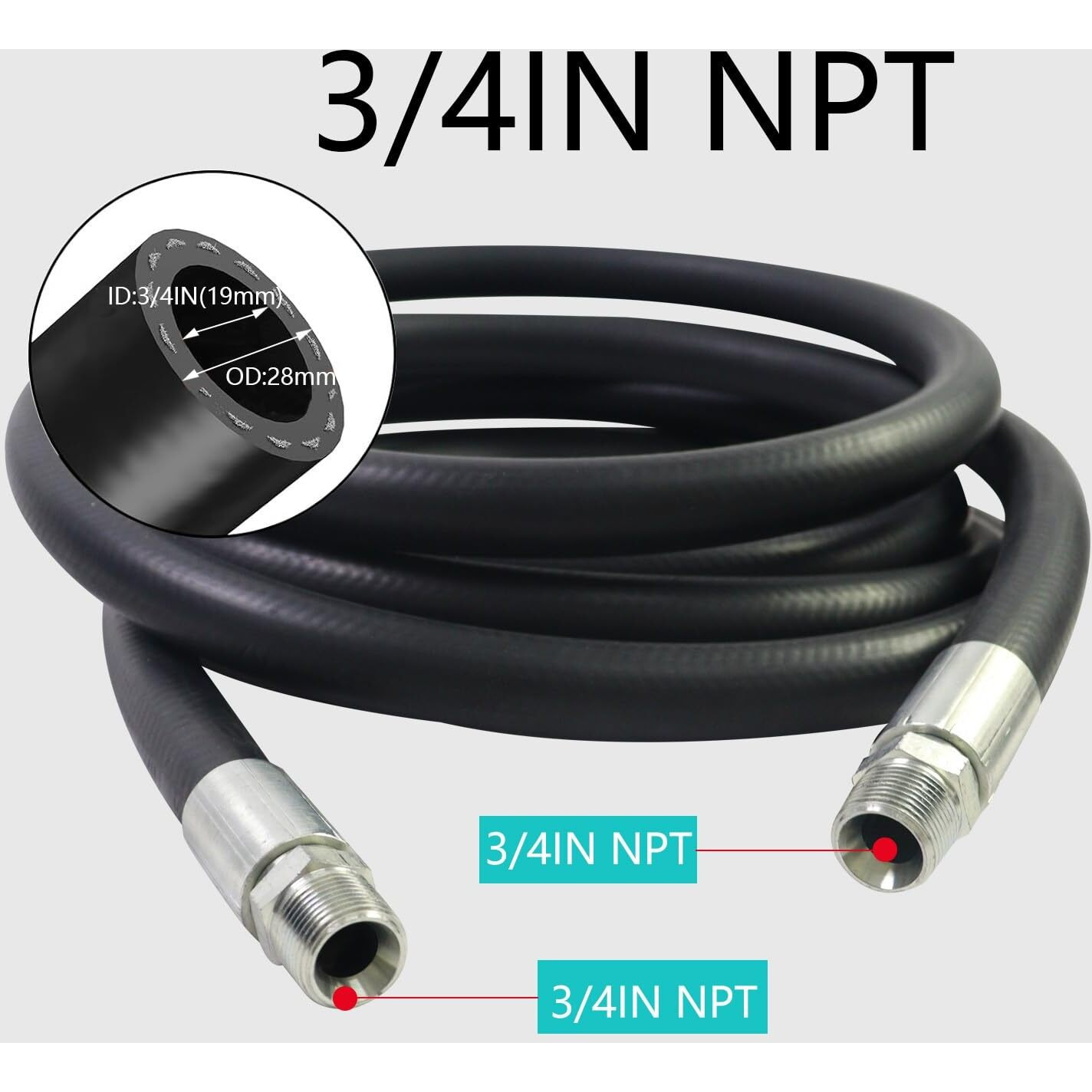 3/4 X 20Ft Fuel Transfer Hose,Npt Fittings Farm 3/4 Inch Id Fuel Hose For Dispensing Diesel Gasoline Kerosene Biodiesel Oil