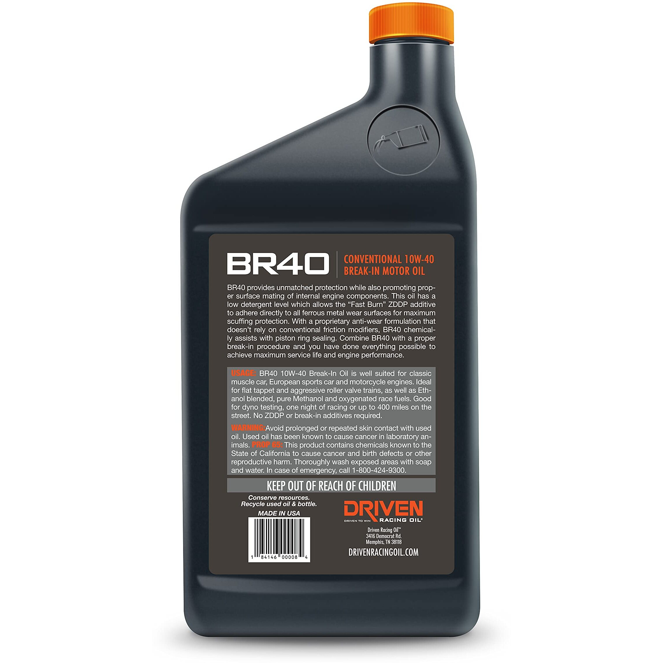 Driven Racing Oil Br40 Conventional Break In Motor Oil 10W-40 (12 Quart Bottles)