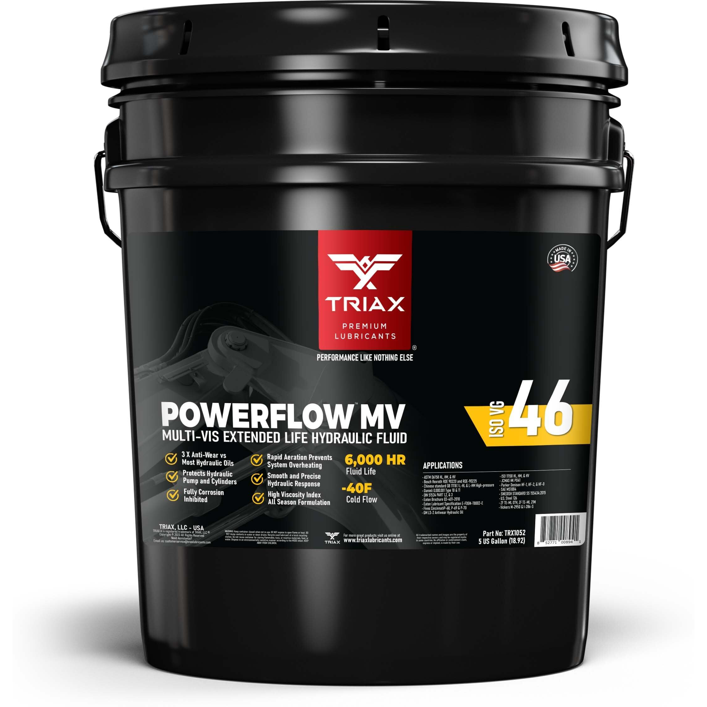 Triax Powerflow Mv 46 Premium Hlp Hydraulic Oil, 6000 Hour Extended Life, Double Anti-Wear, True All Season, -40 F Pour Point (5 Gallon Pail)