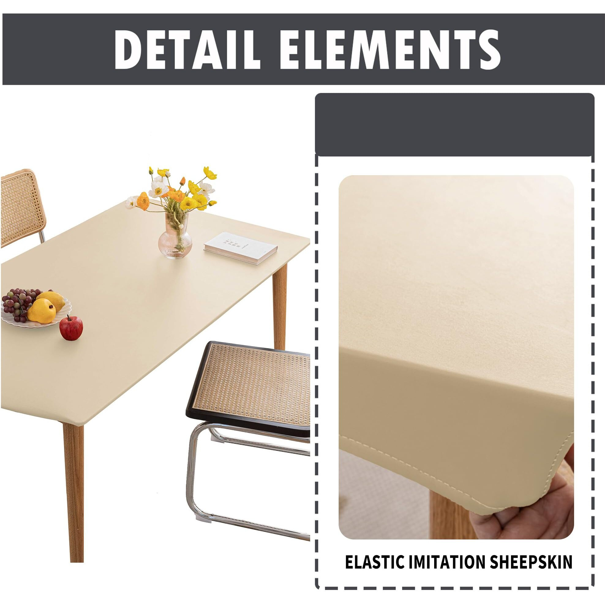 Huierxun Pu Stretch Fitted Rectangle Tablecloth With Elastic Edge 24 X 47 Inch Waterproof Oil Proof Table Cloth Wipeable Table Cover For Indoor Outdoor Furniture Protect (Beige,24"&quotX47"")